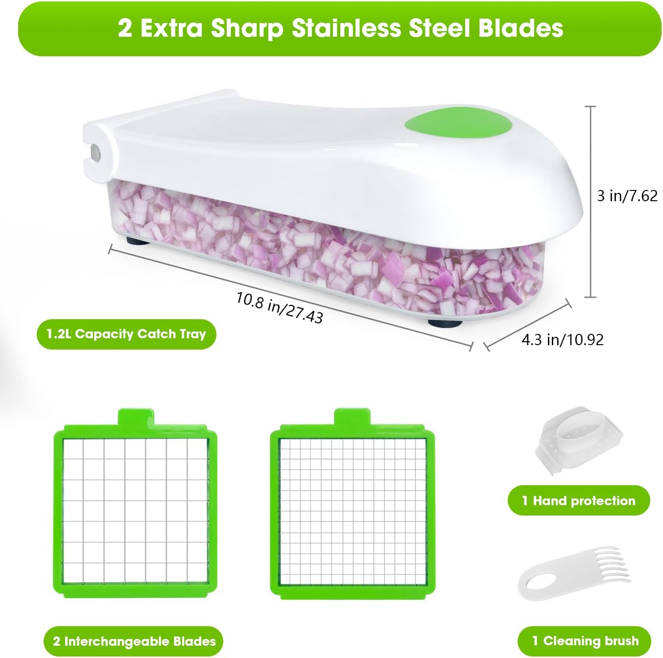 LHS Vegetable Chopper Slicer Veggie Dicer Cutter Multifunctional Food Chopper Onion Salad Potato Cutter with Container (2 in 1,White)