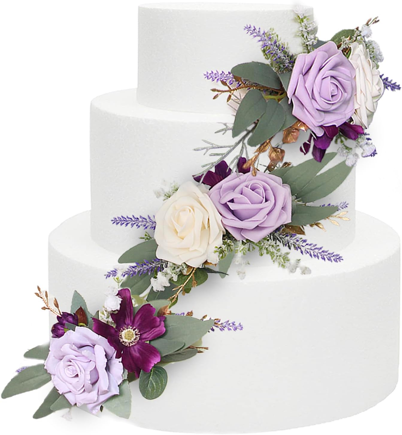 Rinlong 3Pcs Pre-made Purple Cake Flowers Decorations Flower Cake Topper Butterfly Cake Decorating Flowers for Wedding Sweet 16 Birthday Girl