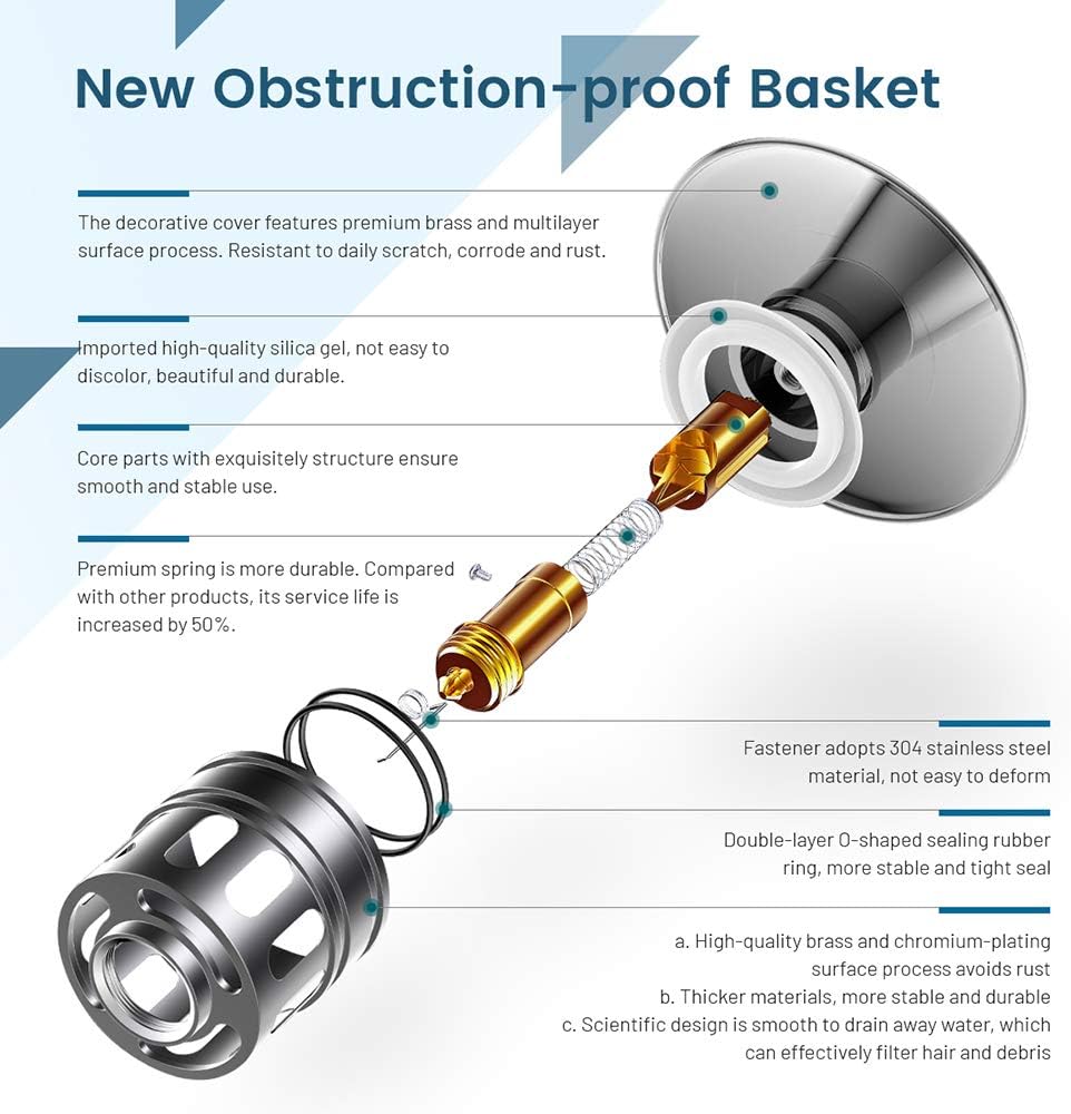 Vessel Sink Drain,Bathroom Pop-up Drain with Detachable Basket Stopper, Anti-Explosion and Anti-Clogging Drain Strainer, Sink Drain Assembly with Overflow Oil Rubbed Bronze, RWF083K