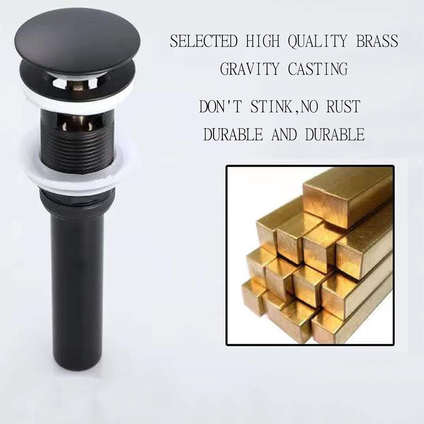 Pop Up Sink Drain with Overflow Bouncing Style Brass Stopper for Bathroom Faucet Vessel or Vanity Drain Brass Oil Rubbed Black