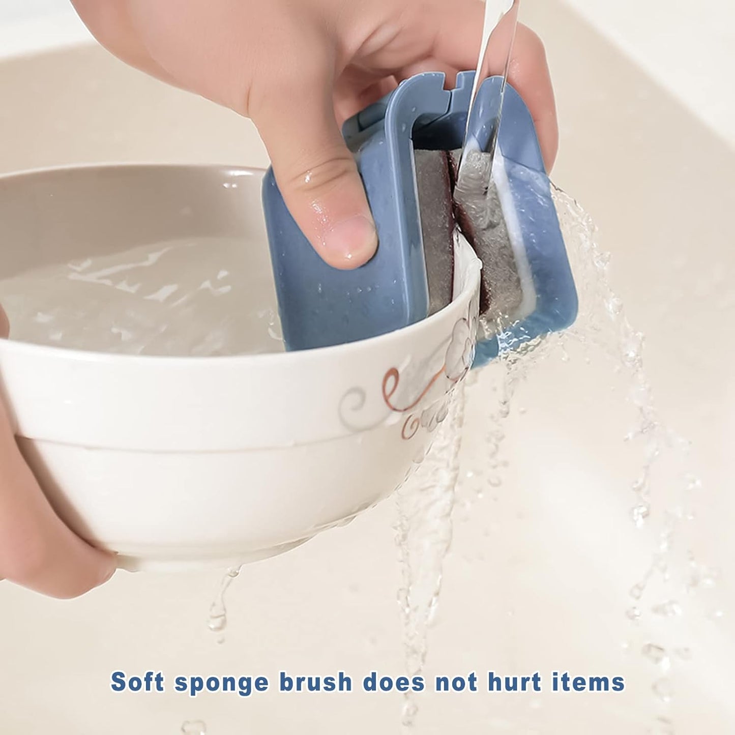 Knife Cleaner, 2 Pack Cutlery Cleaner, Blade Cleaner with 2 Pcs Replacement Sponge Brush Head,Microfiber Cleaning Cloth, for Kitchen Chopsticks Fork Spoon Knives Washing(Blue,Pink)