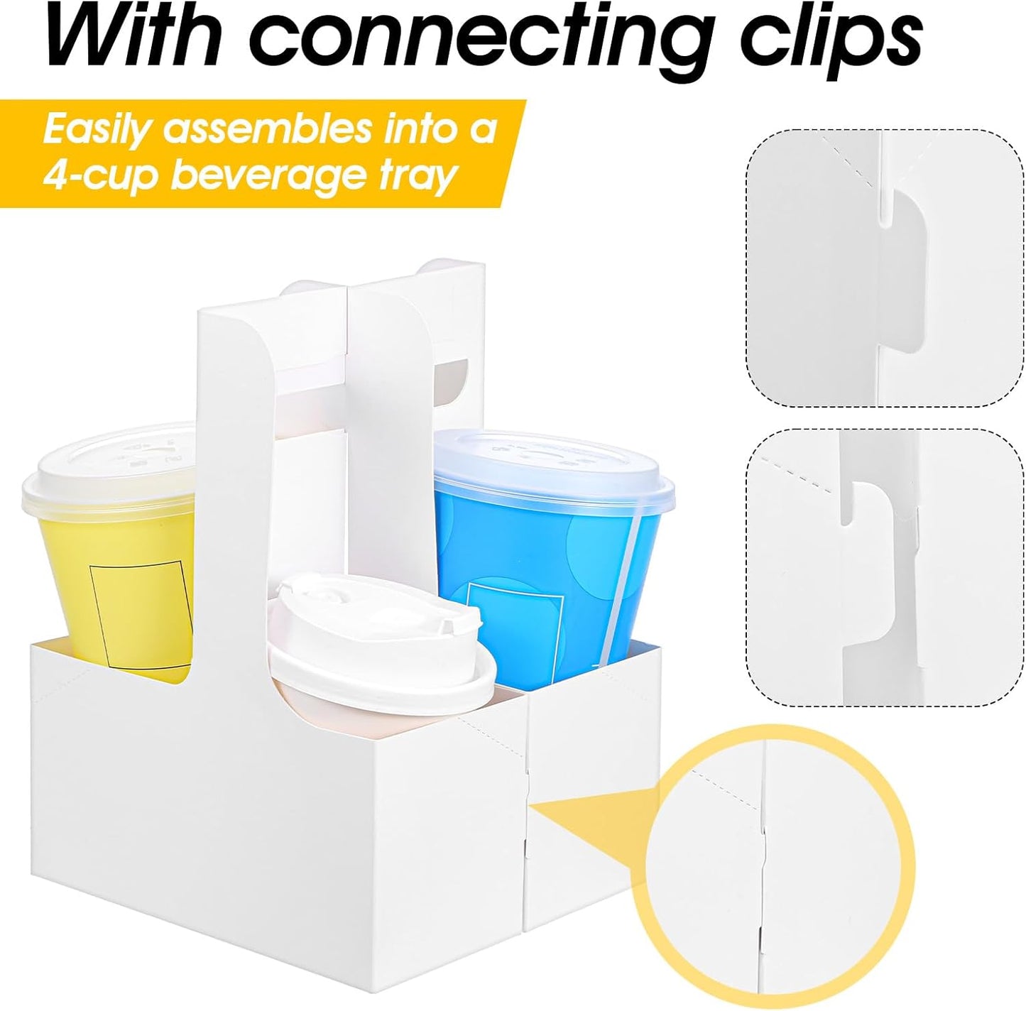 30 Pack 2-Cup Drink Carrier with Handle White Disposable Paper Cup Holder Cardboard 12-30 oz Take Out Cups Carriers for Hot and Cold Drinks Coffee Food Flowers Delivery