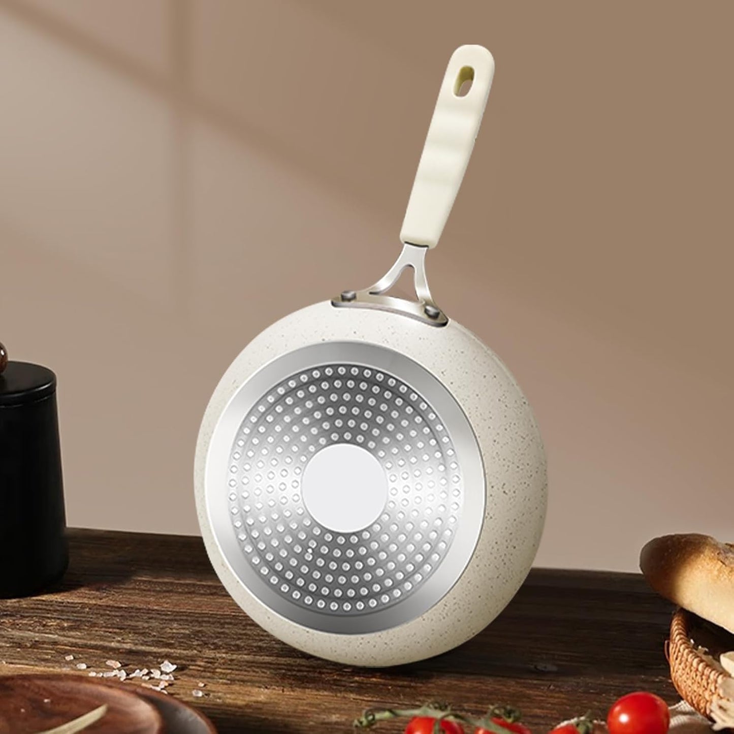 Mini Nonstick Egg Pan, 6.3 Inch Omelet Pan, Small Single Serve Egg Nonstick Skillet, Medical Stone Coating Cookware with Heat-Resistant Handle (16 cm, White)