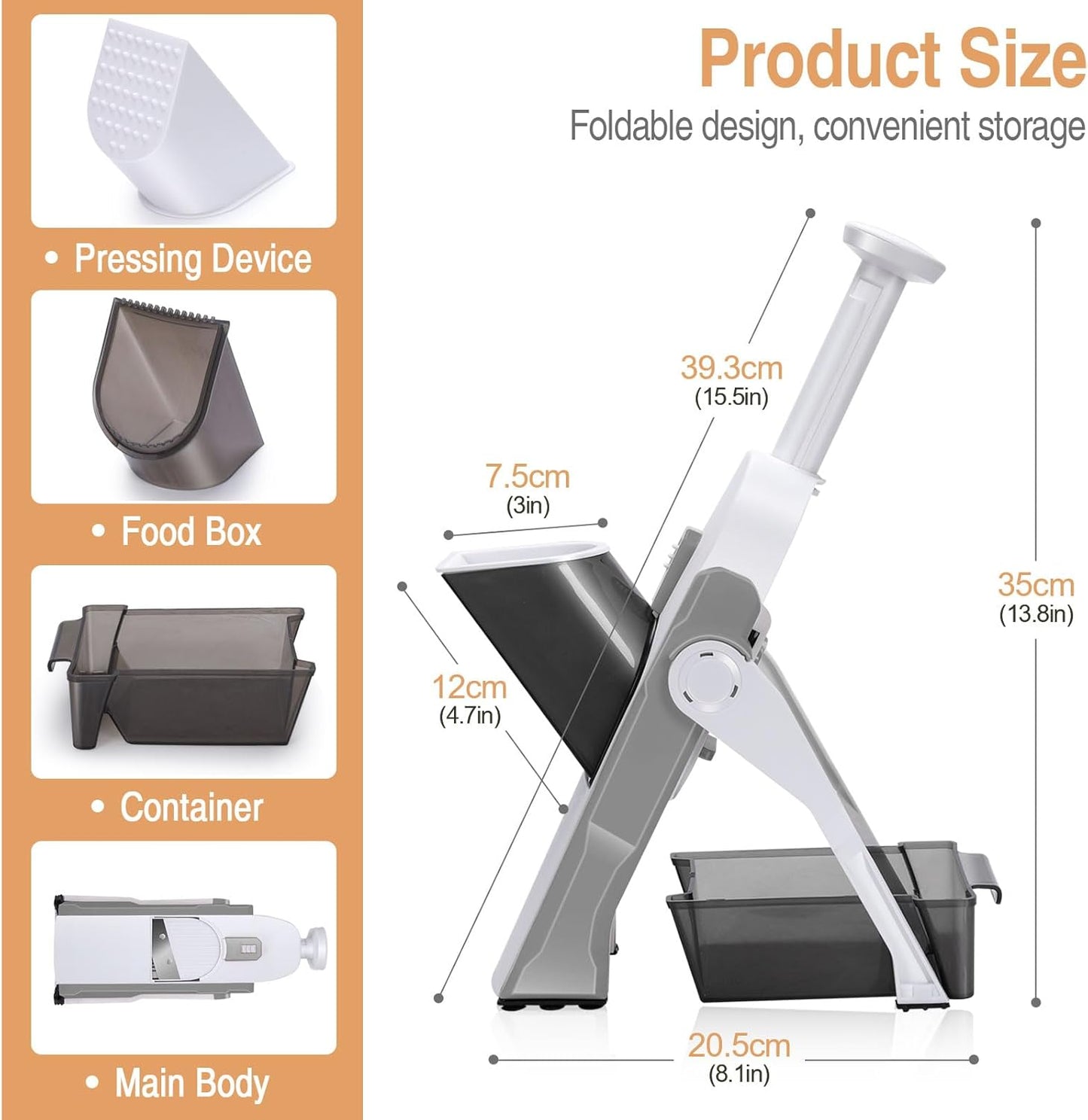 Masthome Safe Mandoline Slicer for Kitchen,Multifunctional Vegetable Slicer,Professional Mandolin,Thickness Adjustable Vegetable Chopper with Container for Kitchen Chef Meal Prep (Gray)
