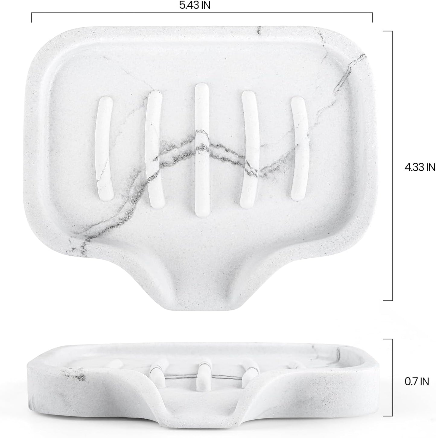 Self Draining Soap Dish- Bar Soap Holder for Shower, Marble Design Large Soap Savers Soap Tray Sponge Holder for Kitchen Bathroom Bathtub Sink, White