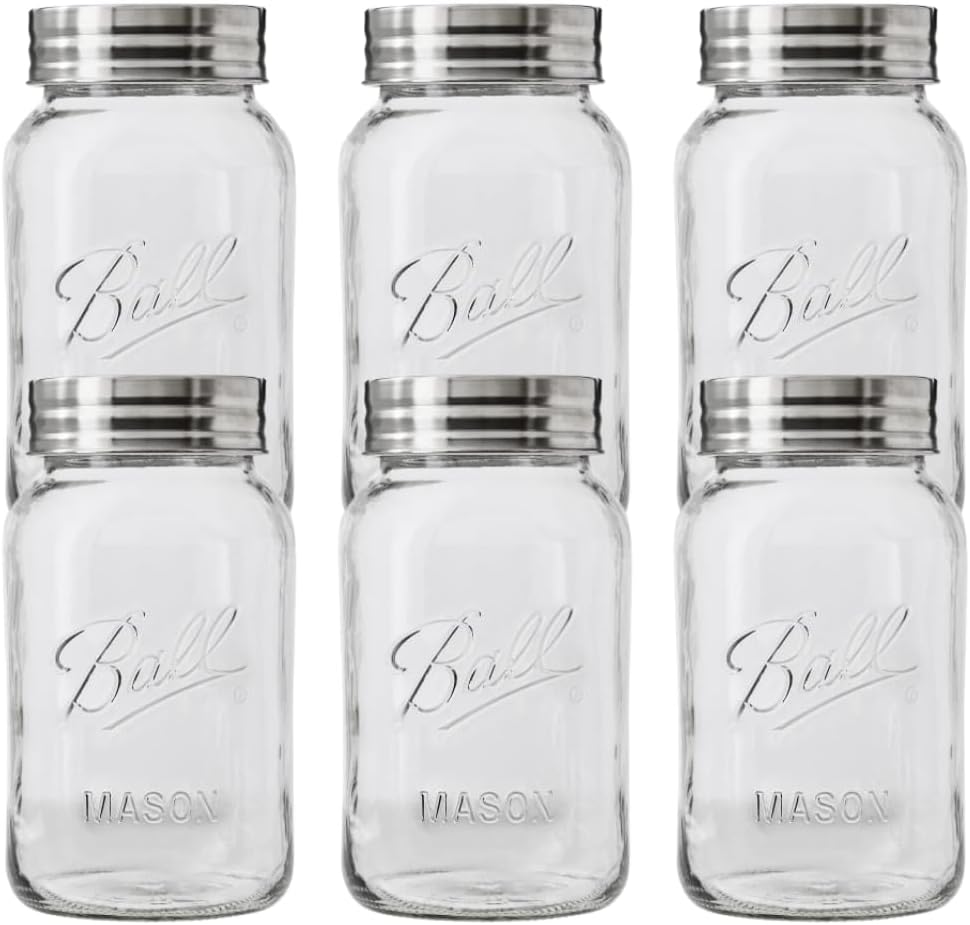 Ball Regular Mouth Glass Mason Jars with Lids and Bands, Used for Canning (Quart, 32 Ounce (Pack of 6))