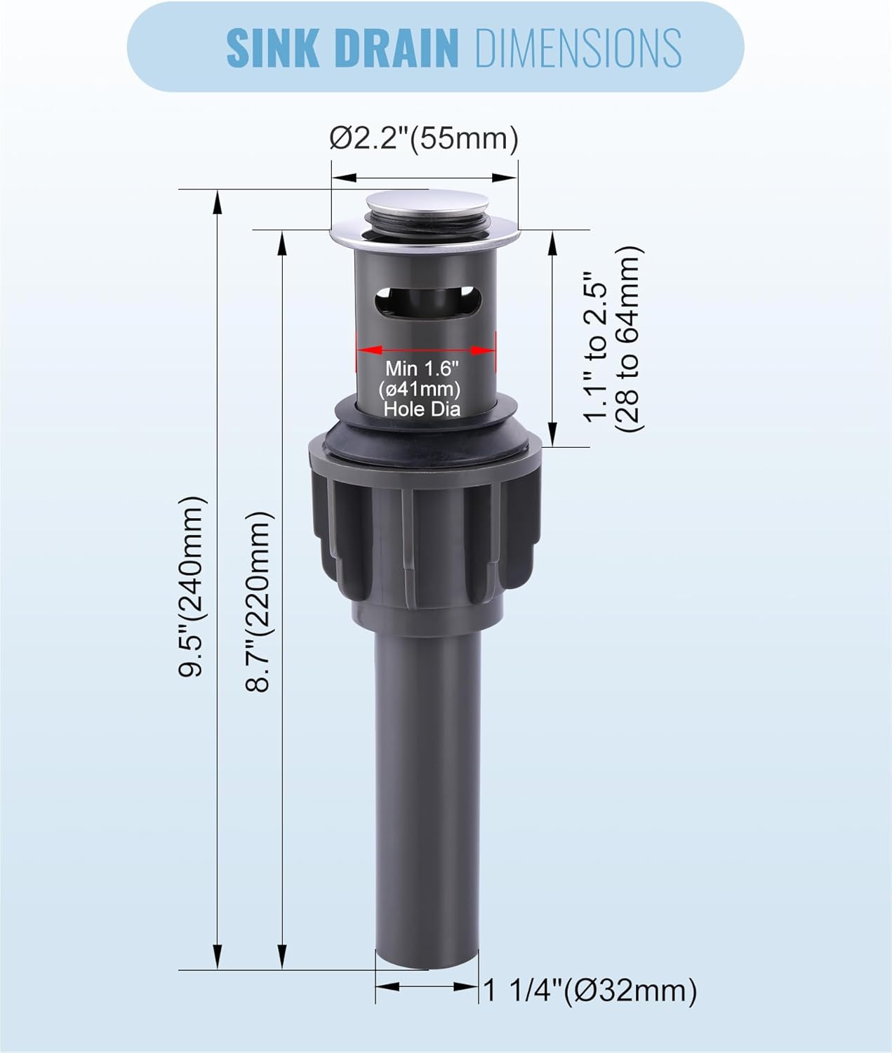 ALEASHA Bathroom Sink Drain with Overflow Vessel Sink Stopper,Pop Up Drain for Bathroom Sink Pop Up Drain Stopper for Hair Catcher,Chrome