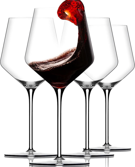 LUNA & MANTHA Red Wine Glasses, Crystal Wine Glasses Set of 4, Hand Blown - Unique Gift for Wedding, Anniversary, Home Bar- 500Ml, Clear