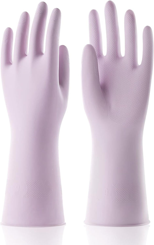 COOLJOB Small Household Rubber Gloves with Cotton Liner & Non-slip Grip, Waterproof Long Lasting Dishwashing Gloves for Kitchen & Bathroom Cleaning, Purple, 1 Pair