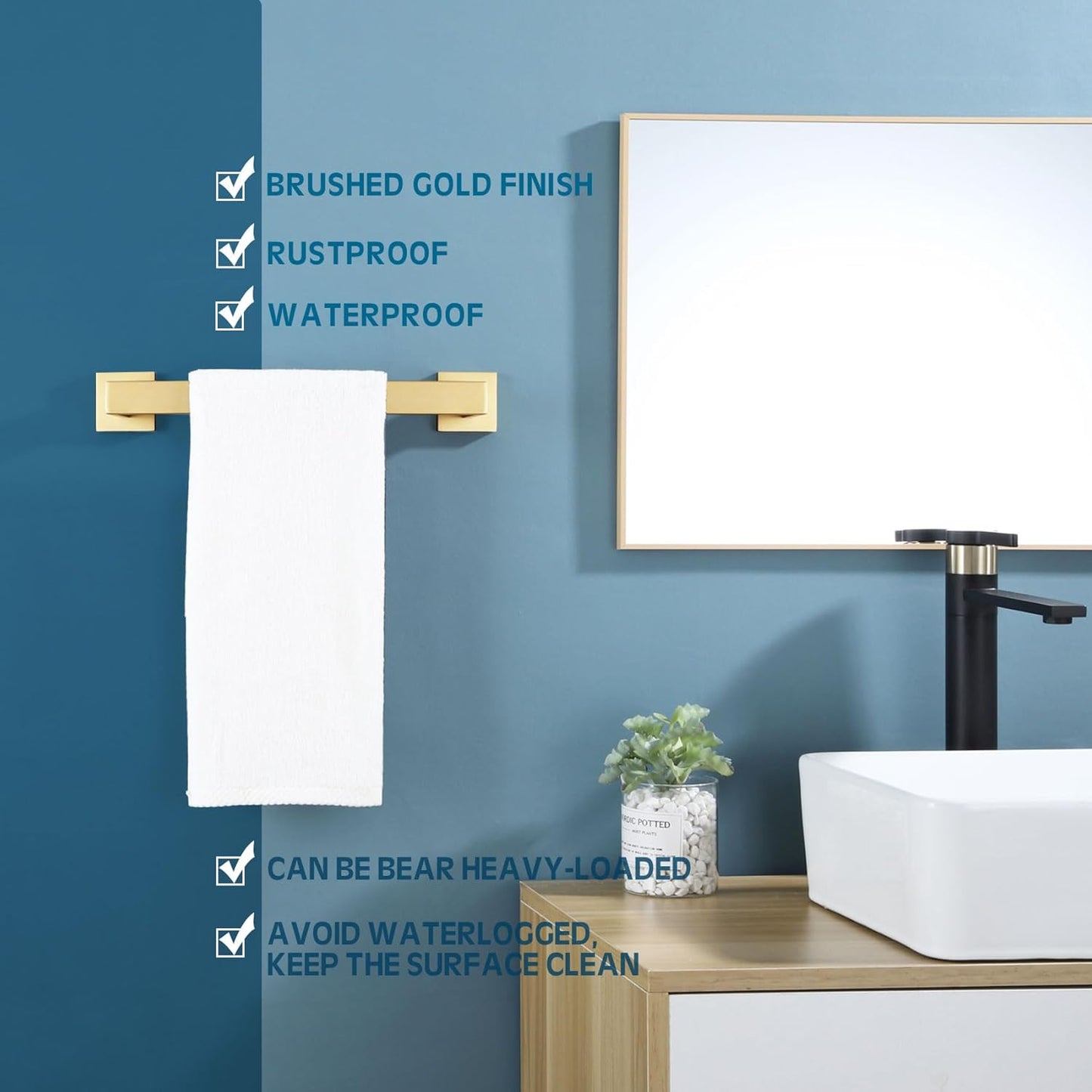 KOKOSIRI 12 Inch Hand Towel Holder Bath Towel Bar Kitchen Dish Cloths Hanger Stainless Steel Wall Mount, Brushed Gold, B4003BG-L12