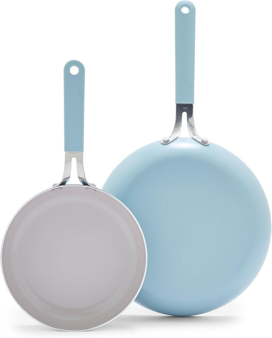 GreenLife 8” & 10” 2 Piece Nonstick Ceramic Frying Pan Set, Lightweight Healthy PFAS-Free Skillets, Dishwasher & Oven Safe, Durable Body, Silicone Stay-Cool Handles, Easy Release, Blue Haze