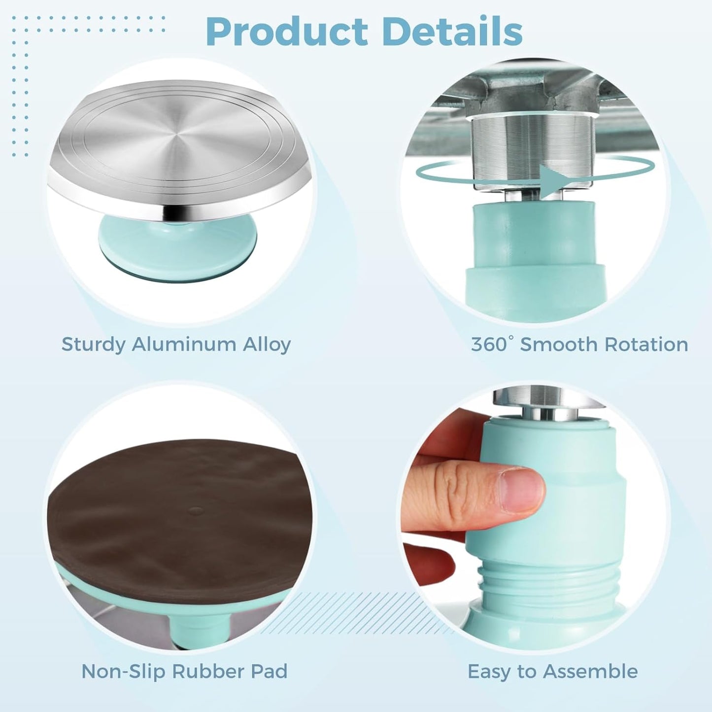 OMISTAR Aluminium Alloy Revolving Cake Stand, 12 in Cake Decorating Turntable, Non-Slip Rotating Platform, Smooth 360° Rotations for Cake Decorating and Baking Parties