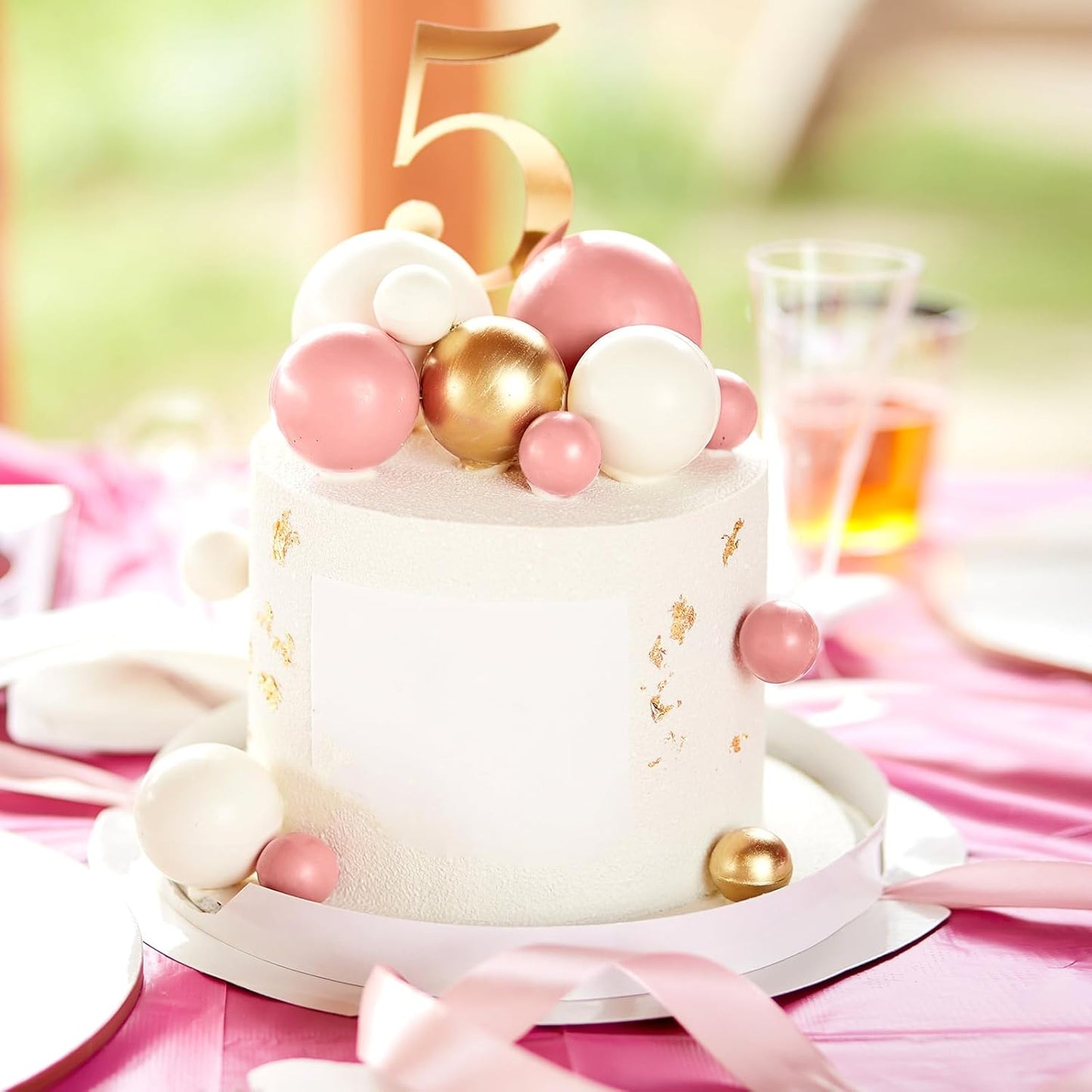 48 Pcs Balls Cake Topper Decorations Balloon Cupcake Toppers Foam Cake Topper Balls Cake Balls Decorations for Birthday Party Wedding Anniversary Cake Decorating (Pink)