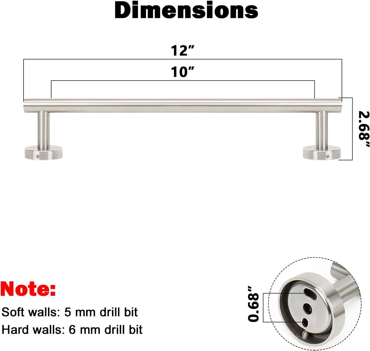 NearMoon Bathroom Towel Bar, Bath Accessories Thicken Stainless Steel Shower Towel Rack for Bathroom, Towel Holder Wall Mounted (1 Pack, Brushed Nickel, 12 Inch)