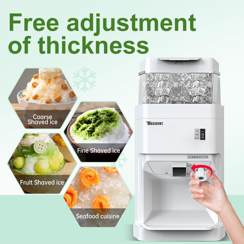 Electric Snow Cone Machine, 300W Ice Shaver Machine, Thickness Adjustable Ice Shaving Machine 881LBs/hr Rotate Speed & Strong Power for Home and Parties Events Snack Bar (6.9Qt)