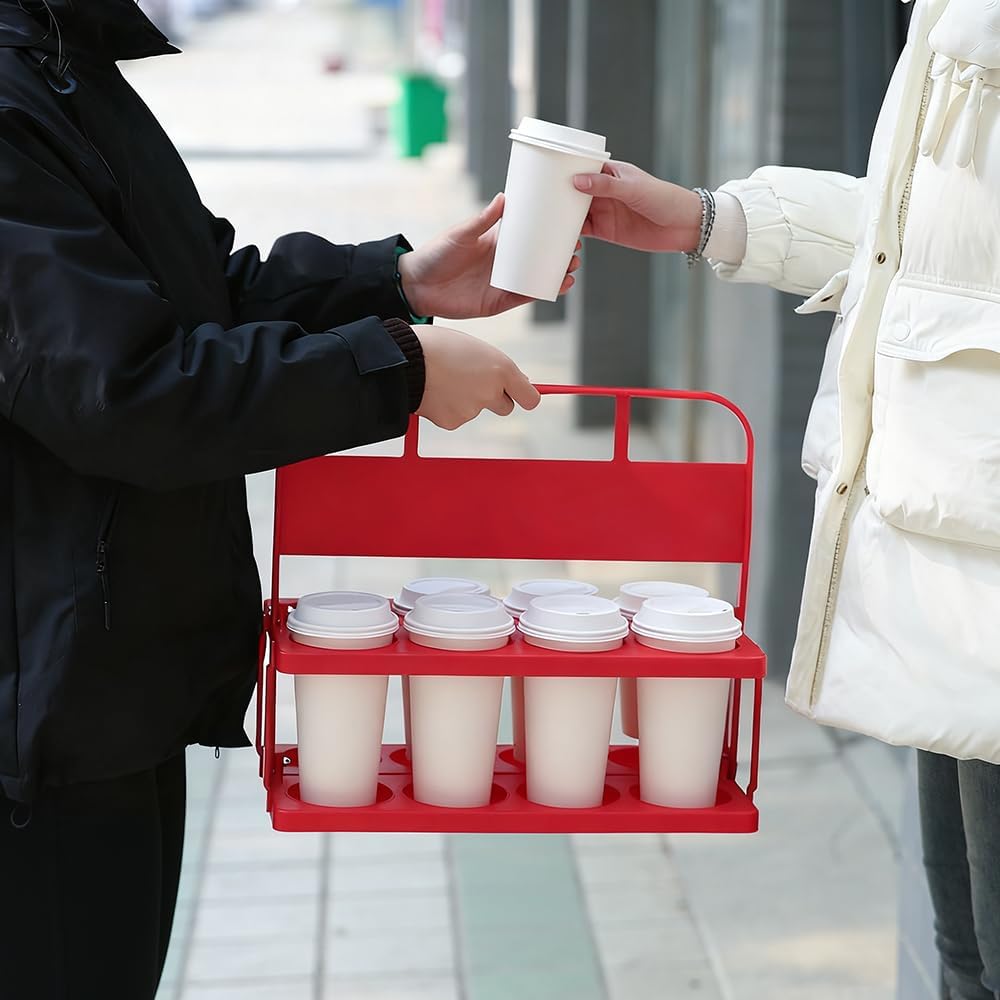 musbus Reusable Drink Carrier with Handle for Doordash, Grubhub, Portable Cup/Coffee Holder Accessories for Delivery, Foldable Drinks Caddy with Tray, Car Durable Plastic Festive Bottle, Vacation