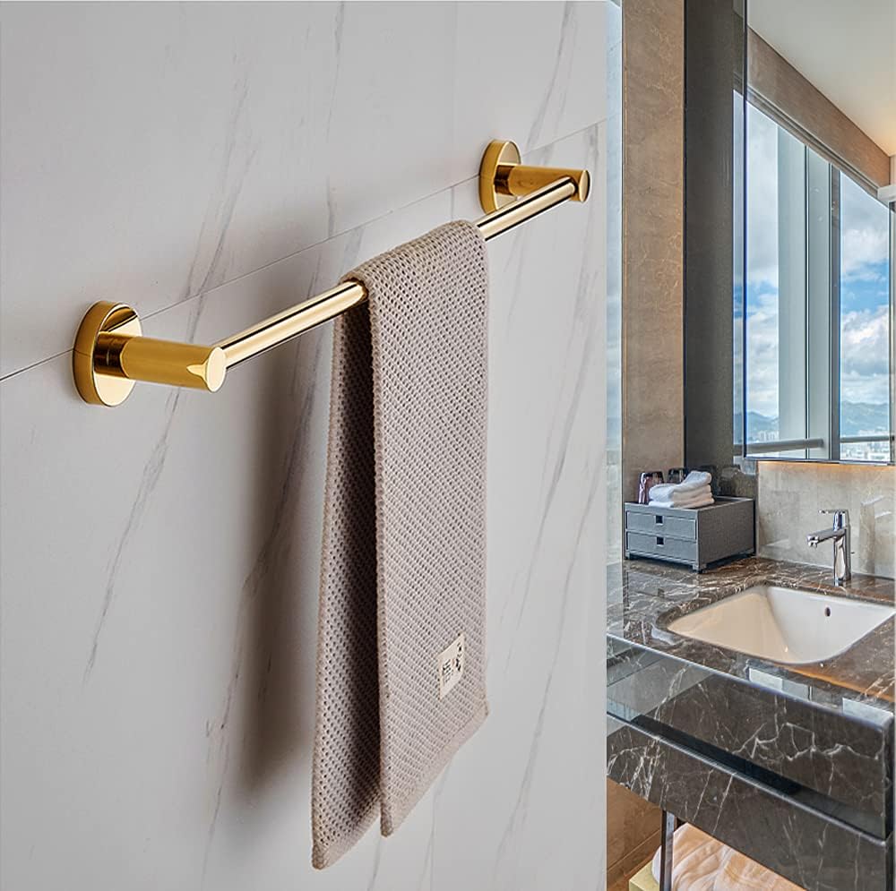 JiePai Bath Towel Bar Gold, 11.8 Inch Stainless Steel Towel Rack Bathroom Towel Holder Wall Mount Kitchen Dish Cloth Hanger (Gold, 11.8 Inch)