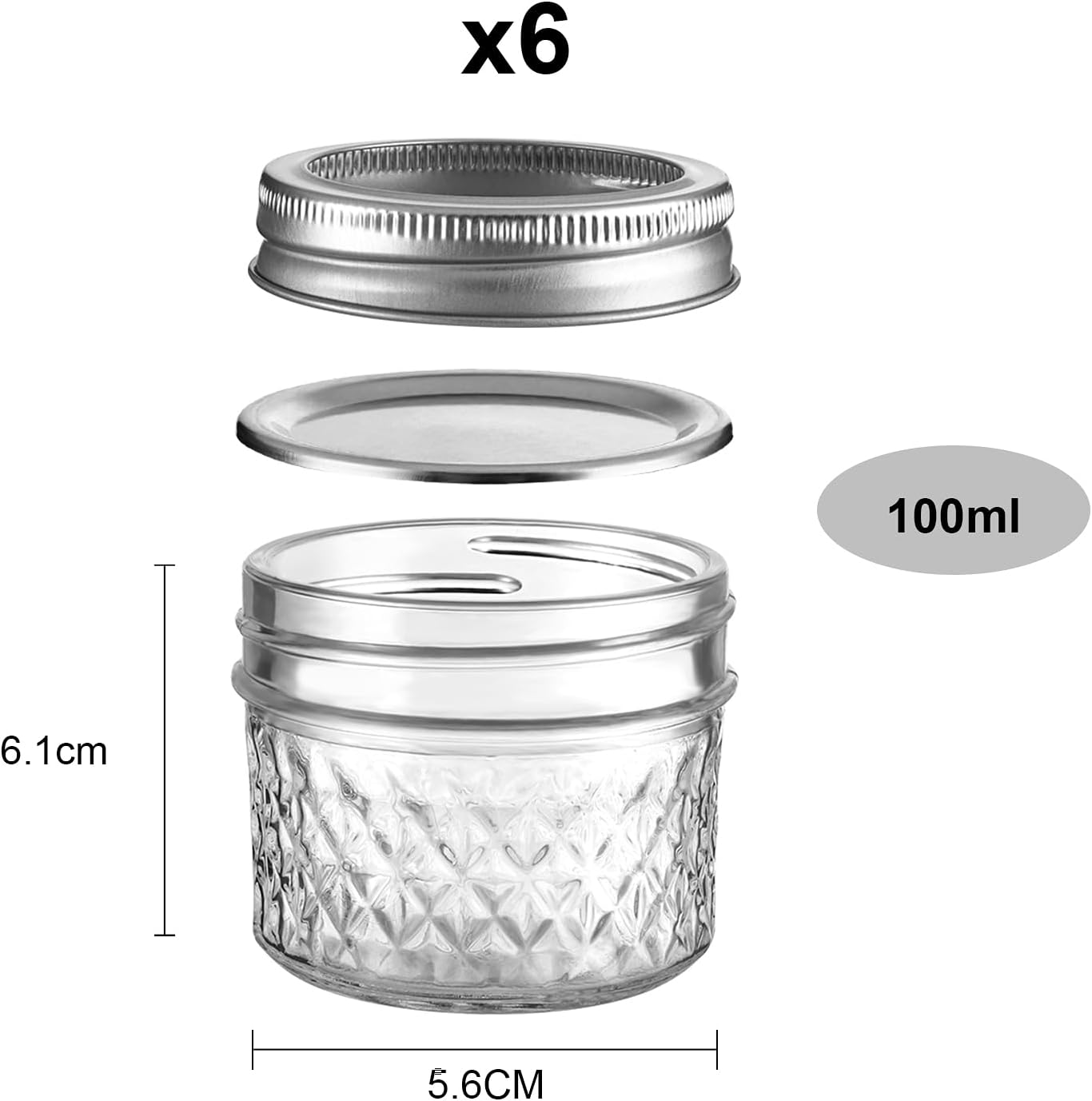 Mason Jars Airtight Lids Glass Canning Jars 3.4oz/100ml Regular Lids Spice Jars Honey Jars for Yogurt,Jam,Spice,Overnight Oats Canning, Preserving,Decorations,Jelly,Dessert,6 Pack (3.4 oz)