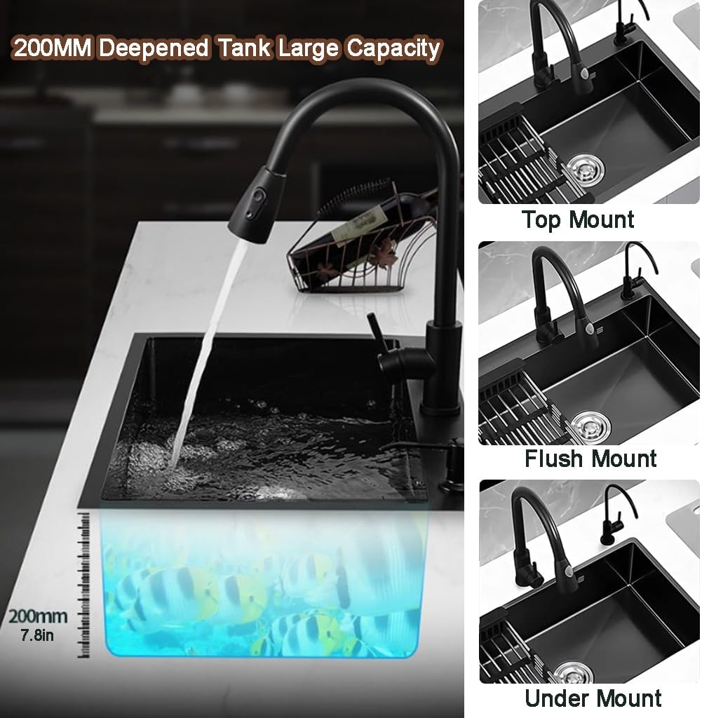 Drop In Kitchen Sink Workstation, Nano Stainless Steel Topmount Bar Single Bowl Sink Combo-Soap Dispenser, Drain Basket, Drain Strainer Set for Modern Kitchen Sink (21.7 * 17.7 * 7.9in)