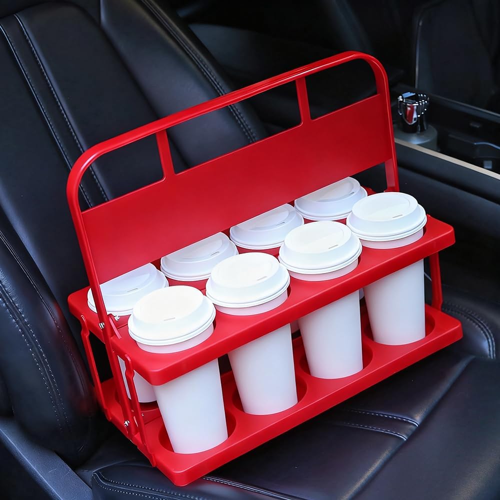 musbus Reusable Drink Carrier with Handle for Doordash, Grubhub, Portable Cup/Coffee Holder Accessories for Delivery, Foldable Drinks Caddy with Tray, Car Durable Plastic Festive Bottle, Vacation