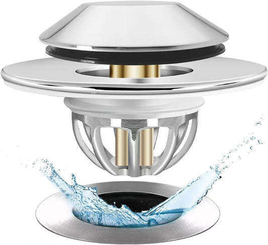 Bathtub Drain Stopper,Pop Up Tub Stopper Bottom with Drain Hair Catcher,Bathtub Plug and Cover with Strainer,Universal for 1.45 to 1.8in Drain Hole,Replaces Lift & Turn, Tip-Toe or Trip Lever