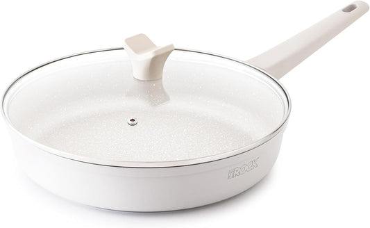 THE ROCK SOHO 11-Inch Non Stick Frying Pan with Lid–Nothing Sticks, Never Warps, Lasts Longer, Ceramic Non Toxic Skillet with Heat-Resistant Handle, PTFE PFOA&PFAS Free, Oven & Dishwasher Safe, Cream