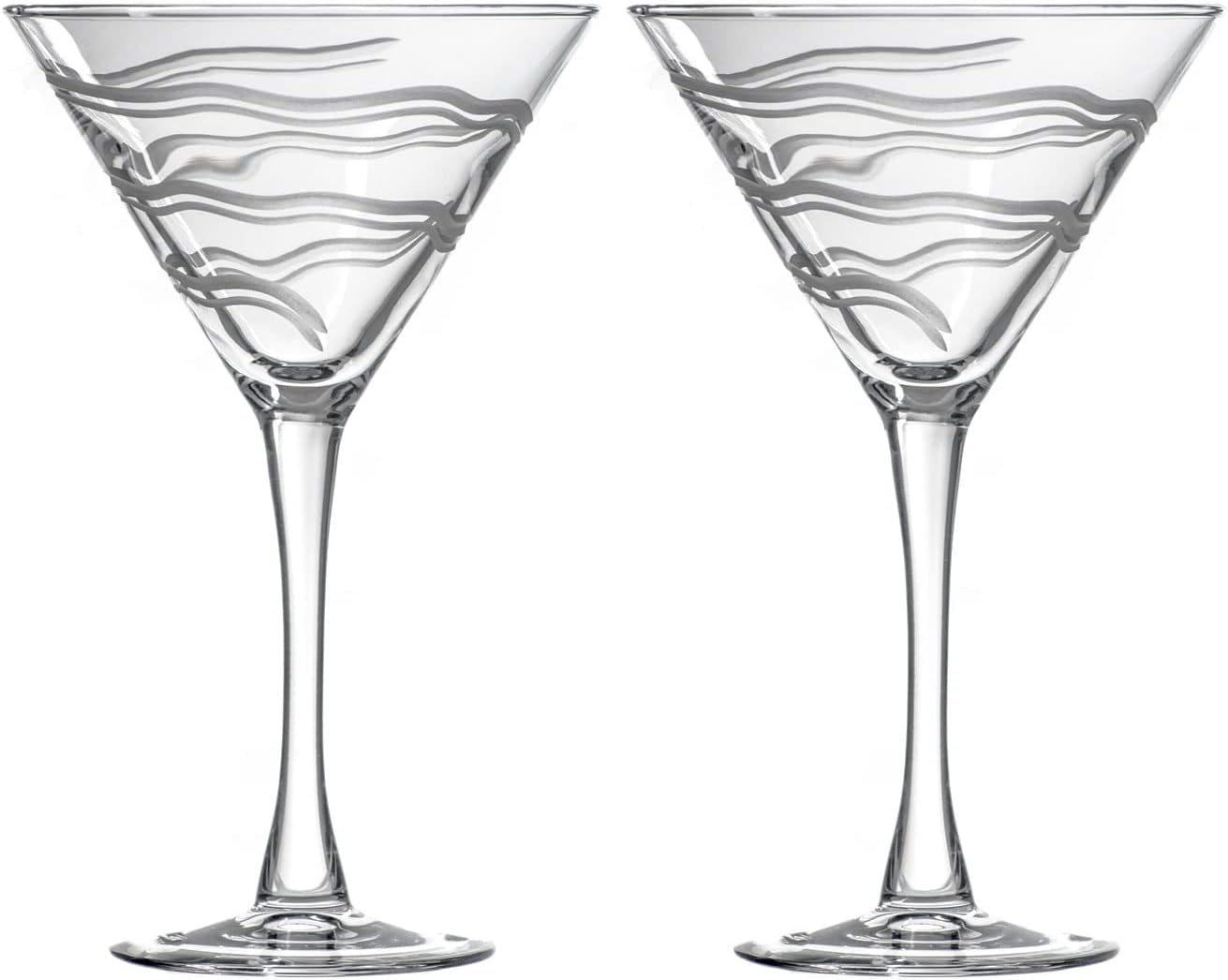 Rolf Glass Good Vibrations Martini Glass | Set of 2 Stemmed 10oz Martini Glasses | Lead-Free and Diamond-Wheel Engraved | Etched Spiral Glassware | Made in America