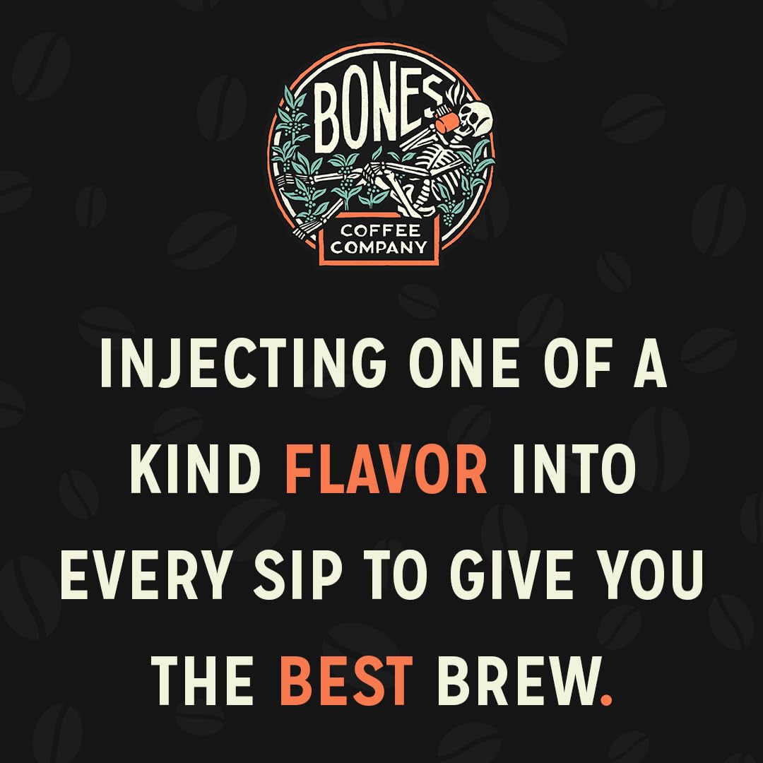 Bones Coffee Company Shark Bite, Buttered Rum Flavored Coffee, Medium Roast Low Acid Arabica Beans Compatible with Auto drip and French Press Coffee Maker, 12 Oz Whole Bean