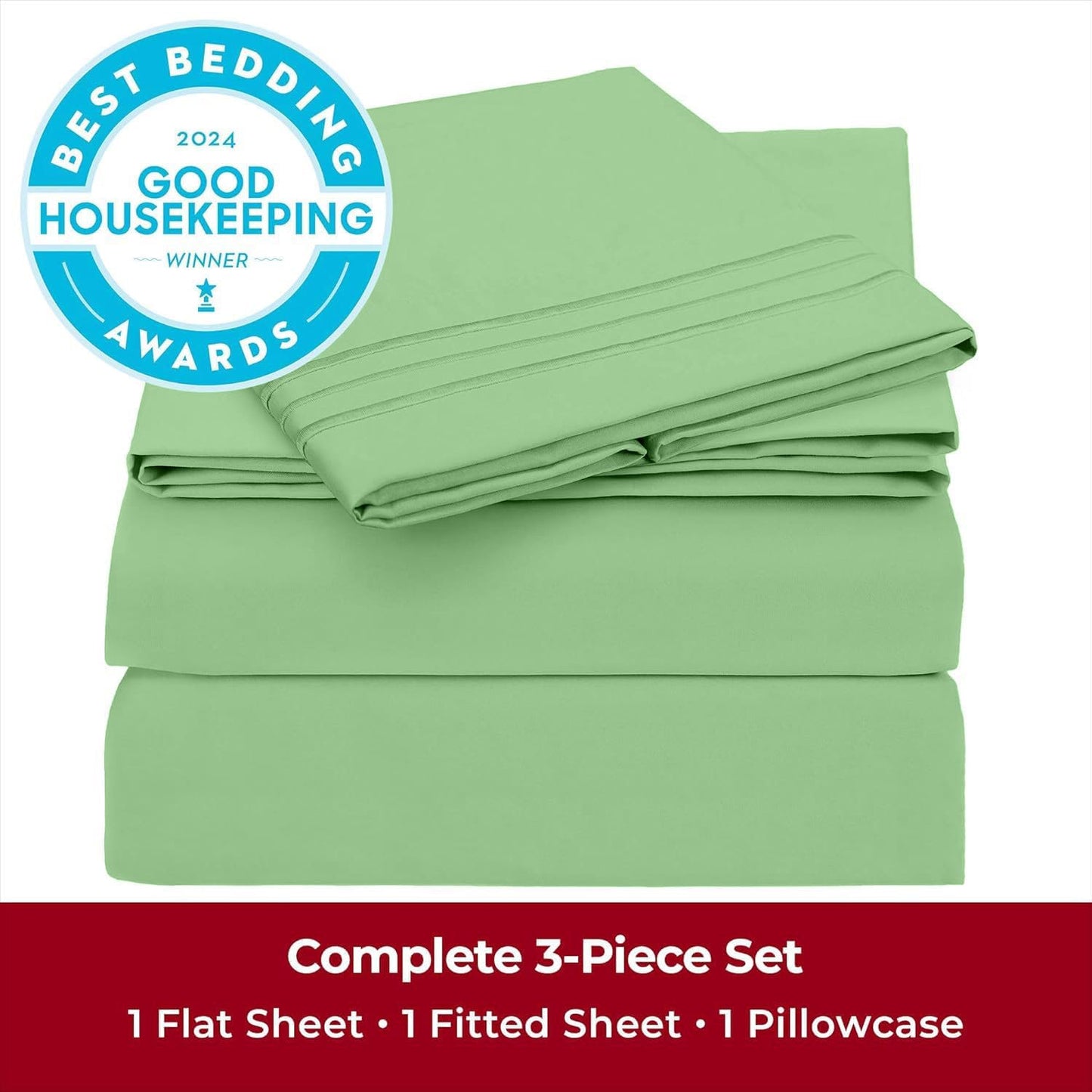 Mellanni Twin Sheets Set - 3 PC Iconic Collection Bedding - Hotel Luxury, Extra Soft, Cooling Bed Sheets - Wrinkle, Fade, Stain Resistant (Twin, Pistachio)