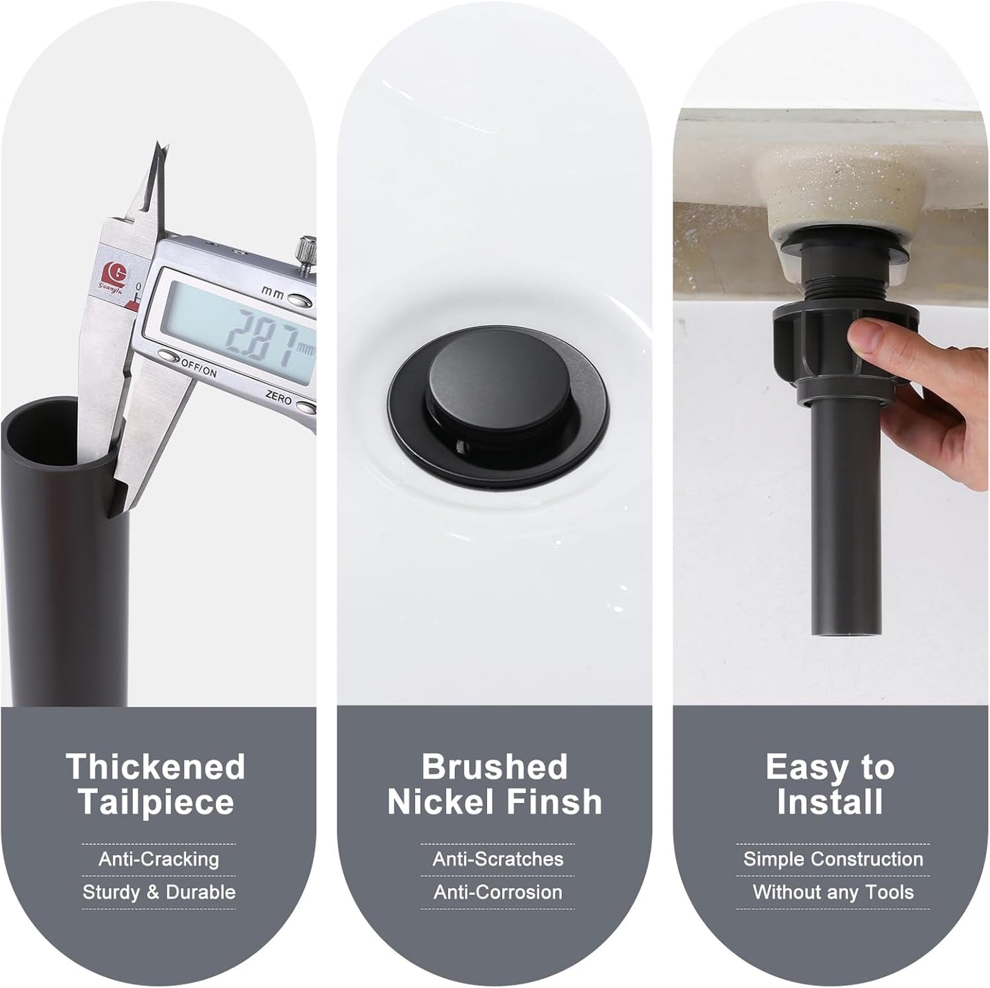 ALEASHA Bathroom Sink Drain with Overflow Vessel Sink Stopper,Pop Up Drain for Bathroom Sink Pop Up Drain Stopper for Hair Catcher,Matte Black