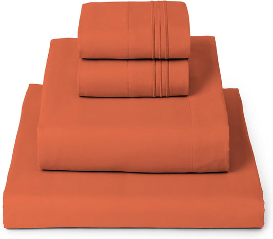 Mellanni Queen Sheets Set - 4 PC Iconic Collection Bedding - Hotel Luxury, Extra Soft, Cooling Bed Sheets - Wrinkle, Fade, Stain Resistant (Queen, Poppy Orange)