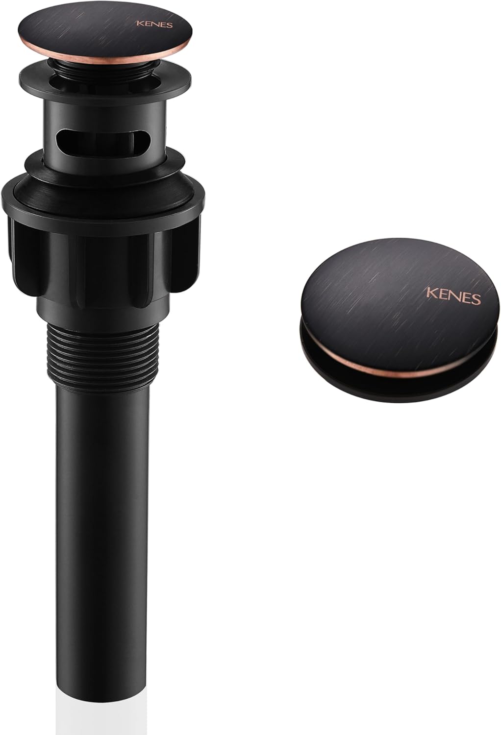 KENES Oil Rubbed Bronze Pop Up Bathroom Sink Drain with Overflow, Lavatory Bathroom Vanity Sink Drain Stopper, Sink Drain Assembly with Overflow Anti Clog Pop Up Drain