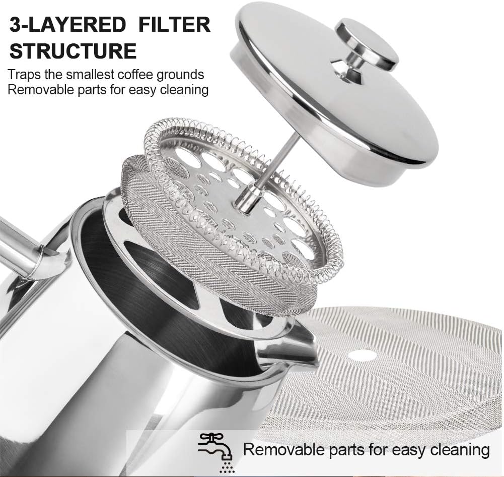 Secura French Press Coffee Maker, 34-Ounce, 304 Stainless Steel Insulated Coffee Press with Extra ScreenSecura French Press Coffee Maker, 34-Ounce, 304 Stainless Steel Insulated Coffee Press with Extra Screen