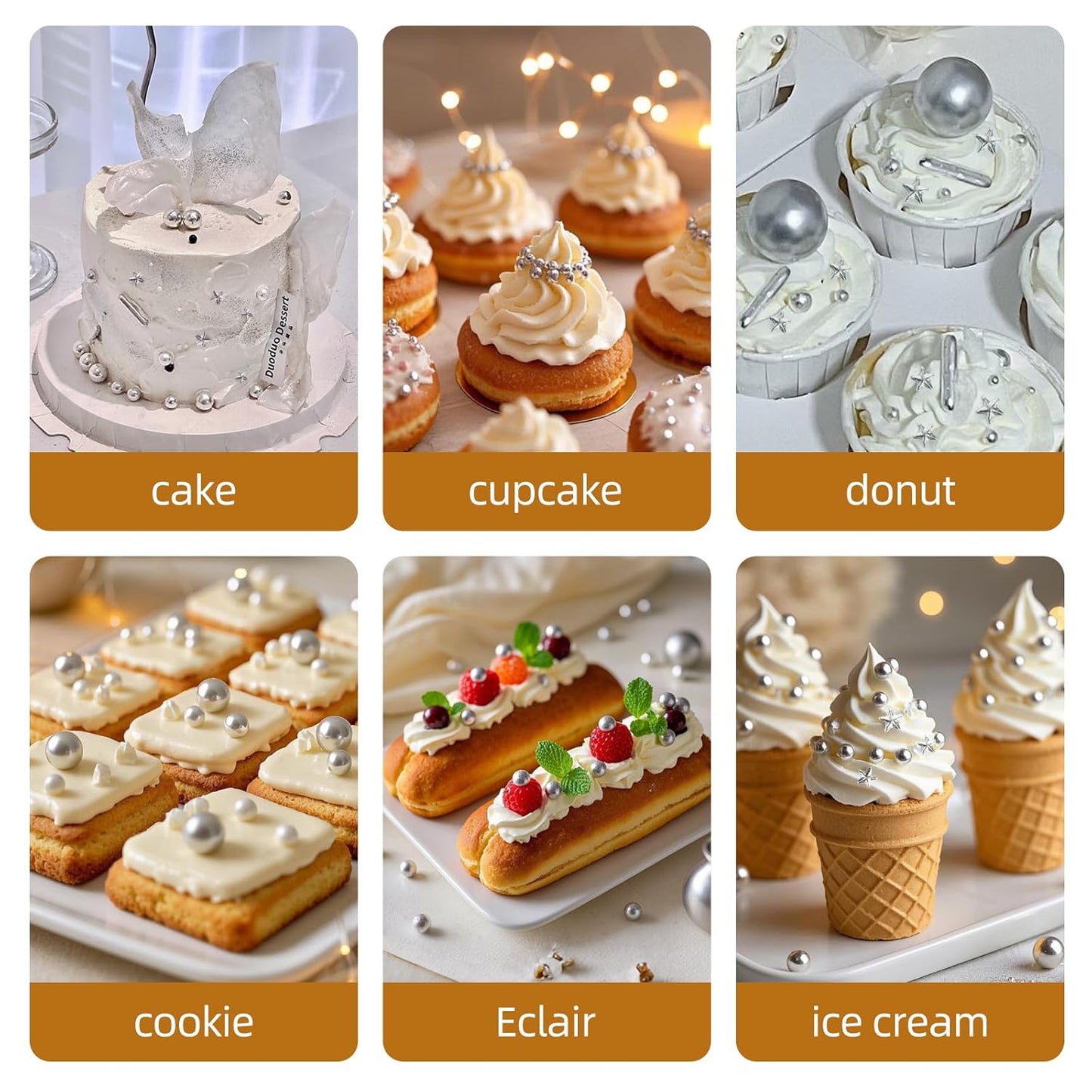 Silver Pearl Sugar Sprinkles,Edible Stars Rods Candy,Mix Size 130g/4.58oz,Baking Cake Decorations,Cupcake Toppers,Cookie Decorating Donuts Ice Cream,Birthday Wedding Party Valentines Christmas Supplies