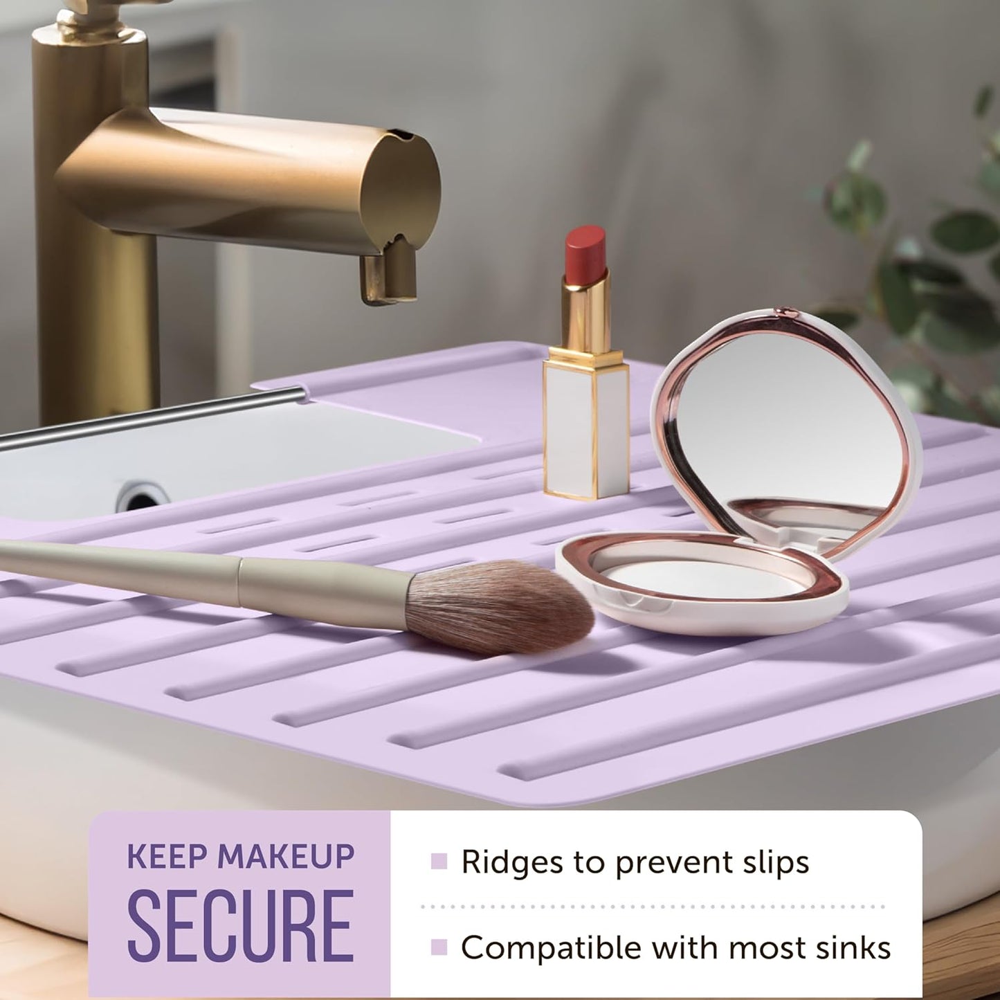 Maplefield Bathroom Sink Cover for Counter Space, Heat Resistant Silicone Sink Mat for Your Beauty Routine, Small Bathroom Space Saver Sink Cover for Makeup (Lavender Large, 22 x 2 x 2 Inches)