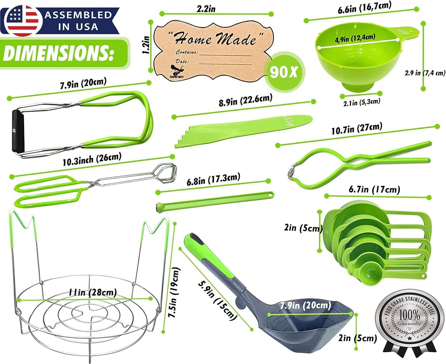 Supa Ant Canning Supplies Starter Kit- 10 pc Canner Accessories with Canning Rack for Jars, XL Ladle, Wide Mouth Jar Funnel, Jar Lifter and Wrench, Bubble Popper/Measurer, Lid Lifter, Kitchen Tongs