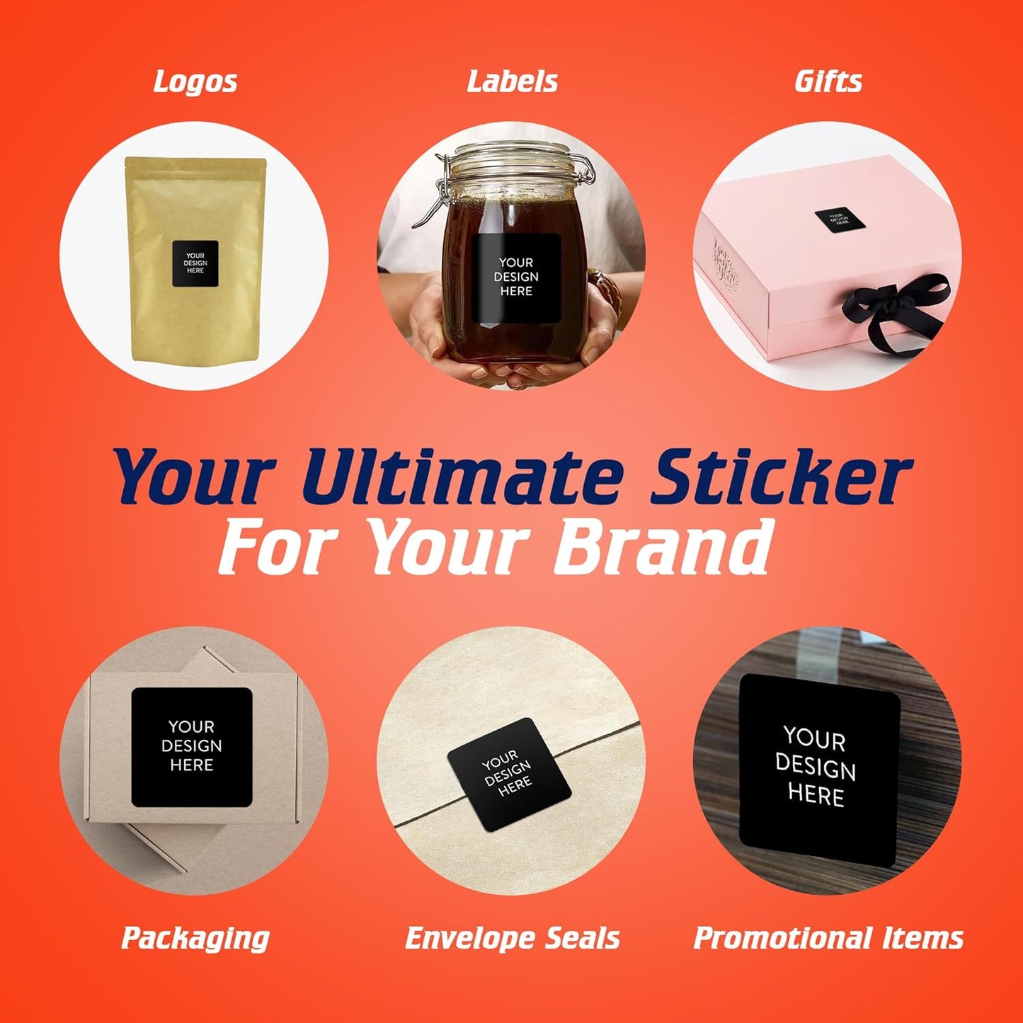 5-1000 Custom Vinyl Stickers - Upload Your own Image, Text, Design, Logo - Personalized Logo Labels for Handmade, Packaging, Bottle, Jars, Candle, Brand Stickers (Black, 1.5x1.5 Square)