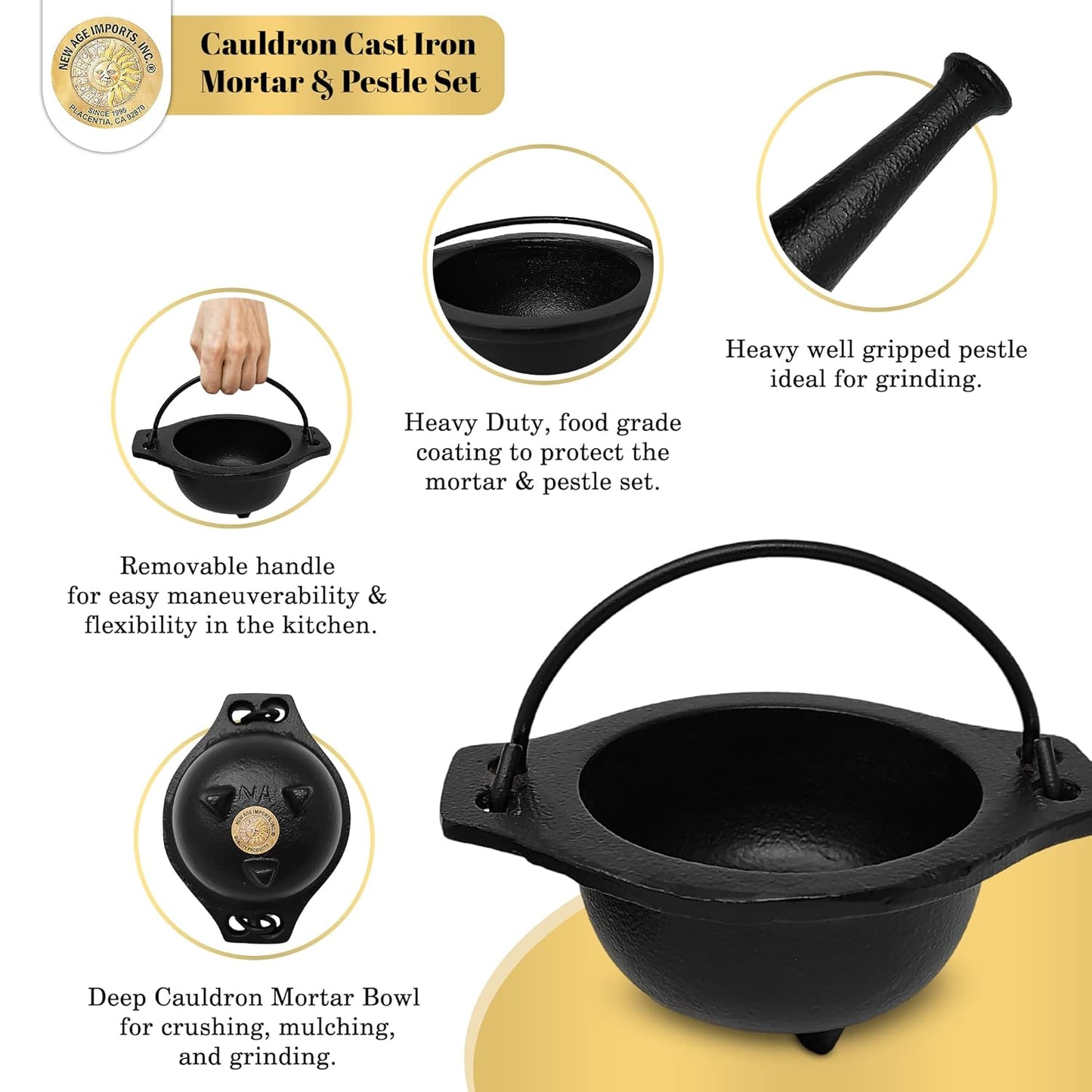 Cast Iron Cauldron Mortar and Pestle Set (MP3-Cauldron Mortar & Pestle)
