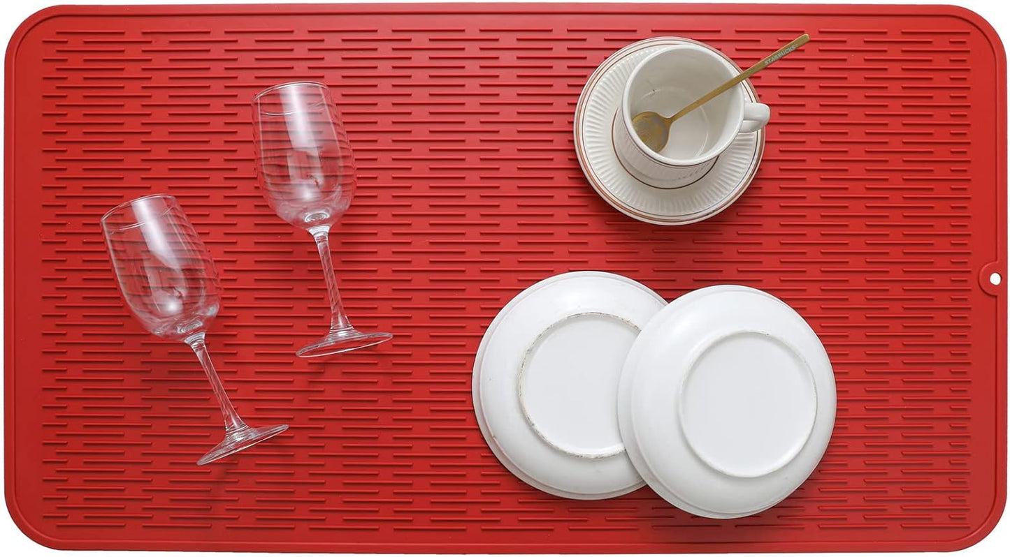 Silicone Dish Drying Mat for Multiple Usage,Easy clean,Eco-friendly,Heat-resistant Silicone Mat for Kitchen Counter or Sink,Refrigerator or Drawer Liner Red 4XL 32 inches x 18 inches