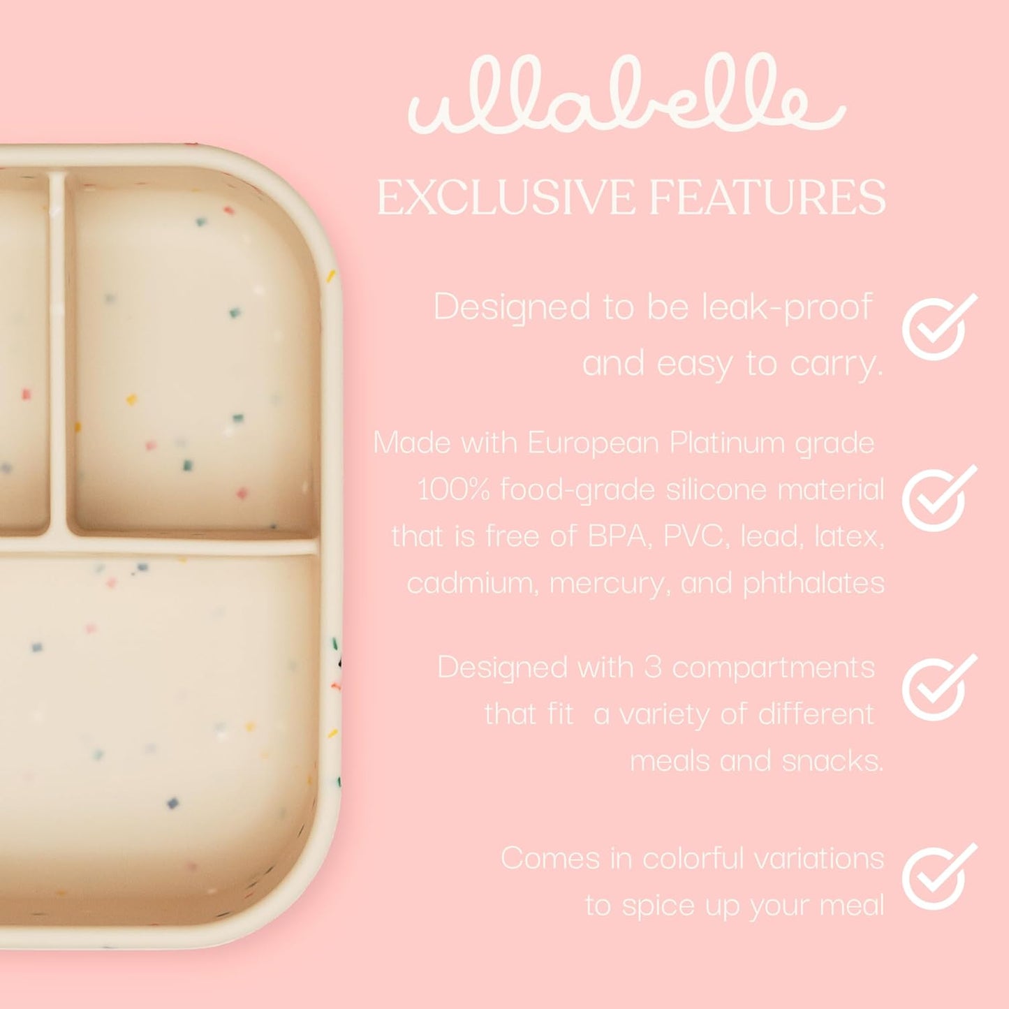 Ullabelle Leak Proof Bento Box Food-Grade Silicone Bento, BPA, Phthalate, Lead, & PVC Free - Bento Lunch Box for Daycare, Kids, & Adults - Leak Resistant Sets With Lids Snack Box Container (Blue)