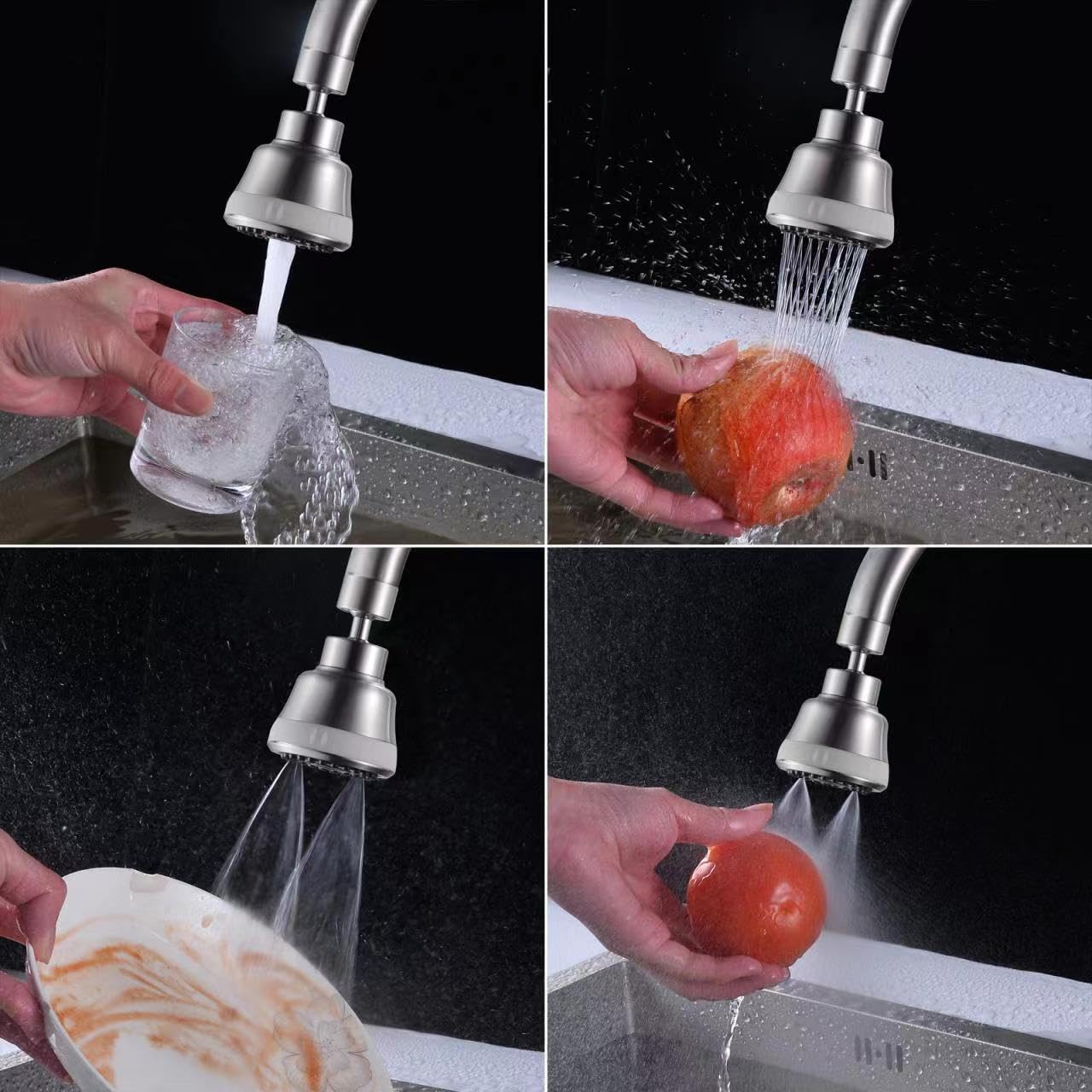 4 Spray Modes Faucet Aerator,360 Degree Faucet Sprayer Attachment,Big Angle Kitchen Faucet Aerator,Swivel Faucet Extender,Sink Sprayer Attachment for faucet,55/64 inch Female Thread (Brushed Nickel)