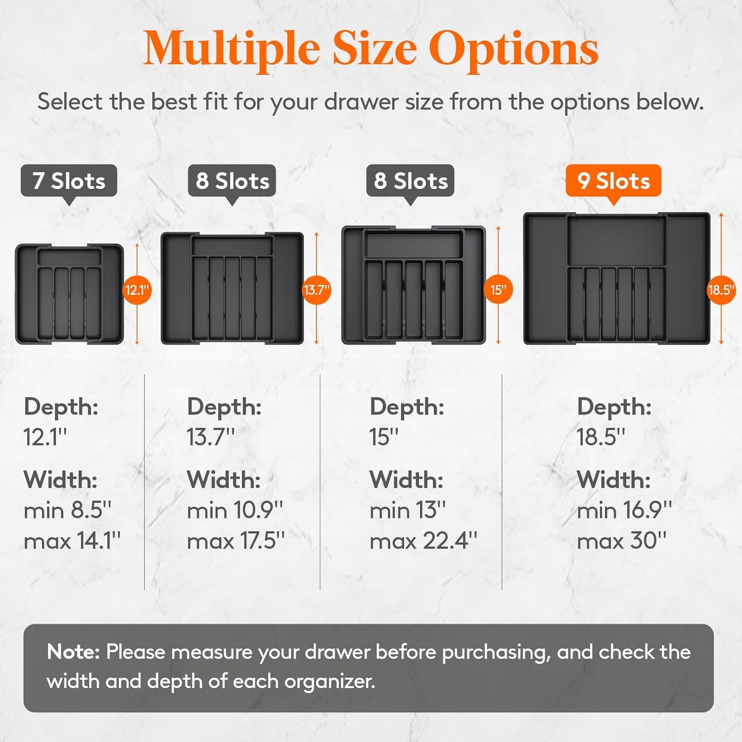 Lifewit Silverware Drawer Organizer, Expandable from 16.9 to 30 inches, Large Utensil Tray for Kitchen, Adjustable Cutlery Holder, Plastic Flatware Storage for Spoons Forks Knives, Black