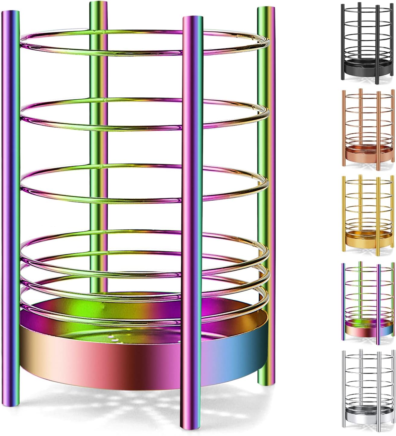 Rainbow Kitchen Utensil Holder for Kitchen Counter, Stainless Steel Utensil Crocks, Rainbow Titanium Coating Utensil Storage Caddy Organizer, Cooking Utensil Holder, Easy Cleaning(Rainbow/7.4''x5.2'')