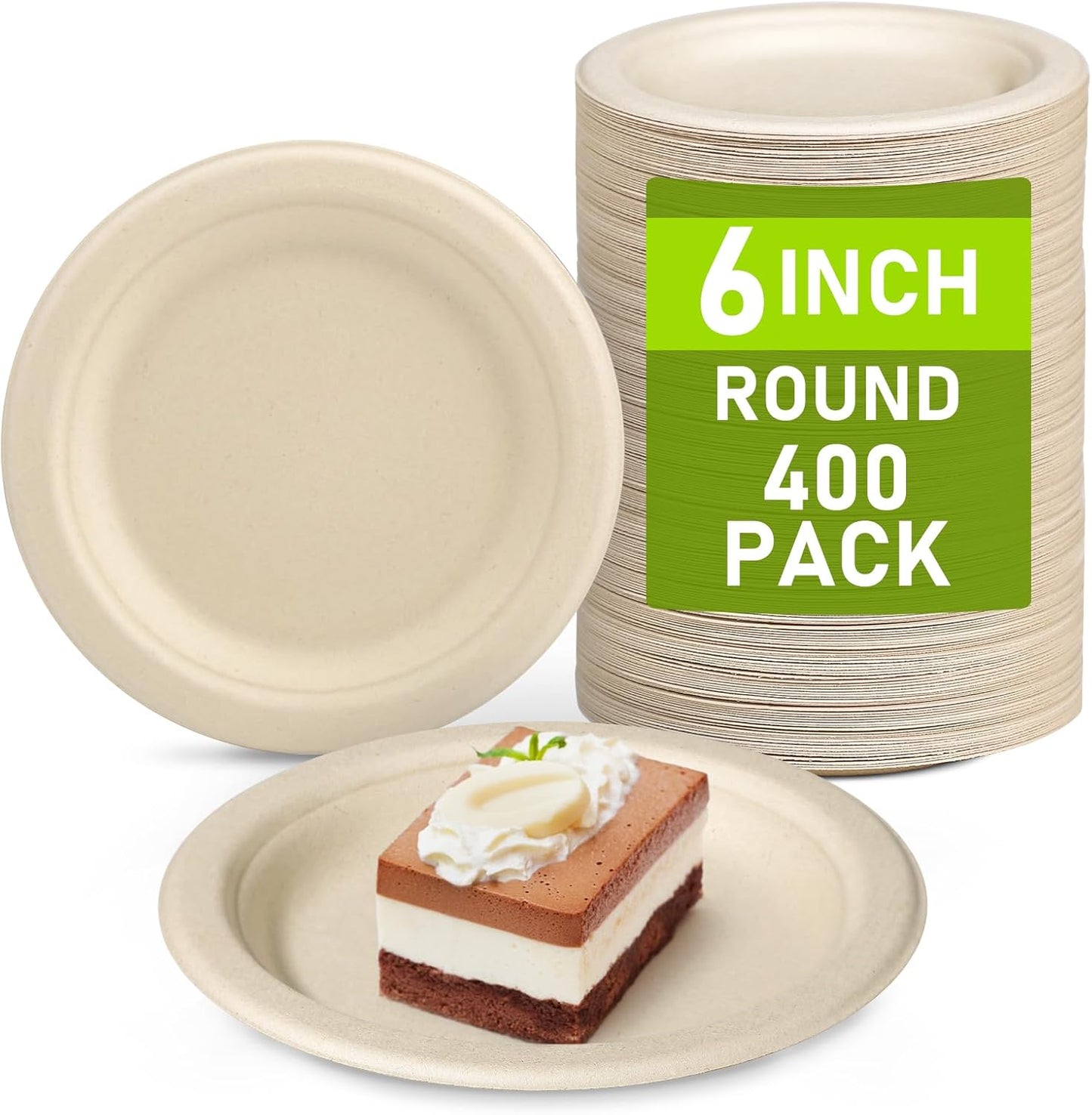 Paper Plates Bulk 400 Count, Small 6 inch Eco Friendly Plates, Compostable Biodegradable Disposable for Party, Everyday