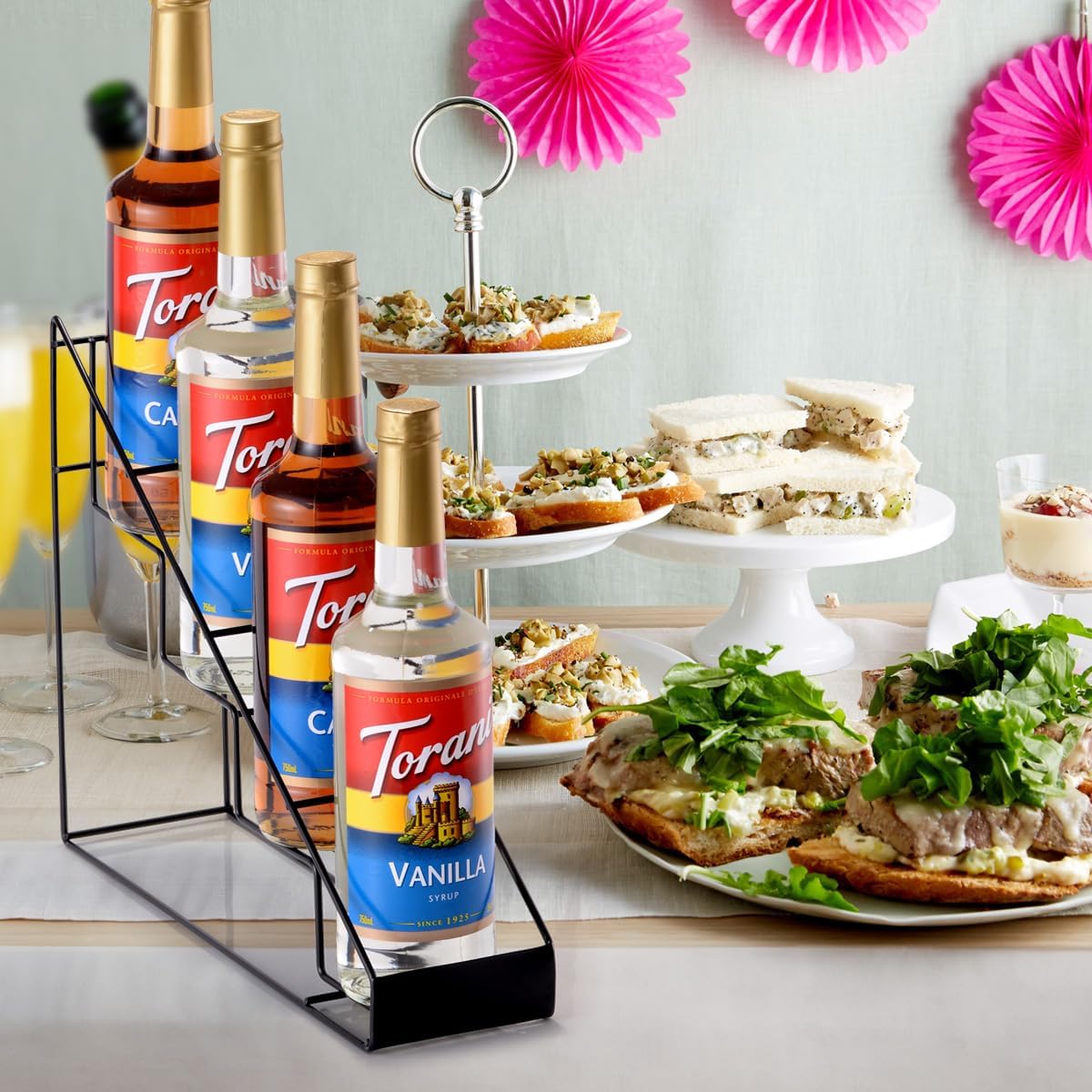 Coffee Syrup Rack for Coffee Bar Accessories, Fits with Torani and Monin Syrup, Coffee Bar Organizer Holds 4 Bottles