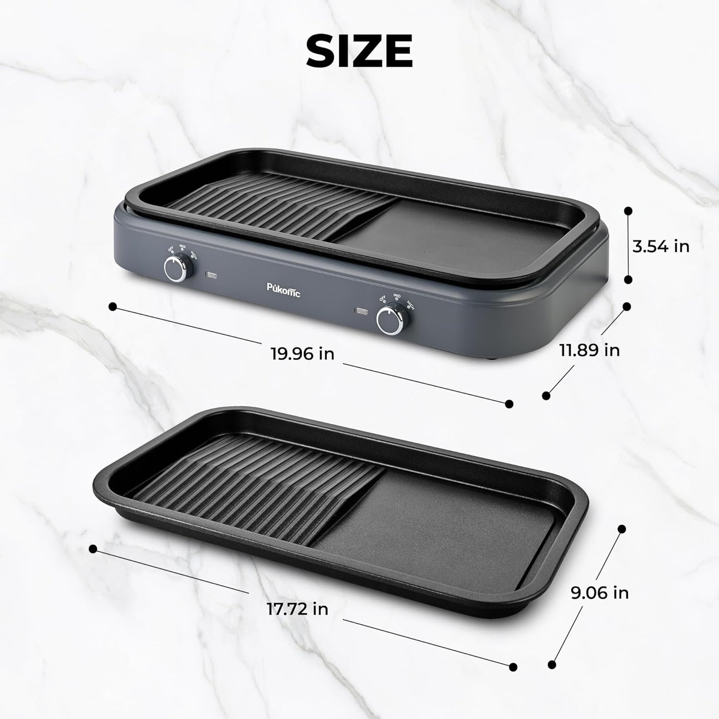 Pukomc Electric Indoor Grill,1500W,Non-Stick Cooking,Adjustable Dual Cooking Zones with,indoor grills electric smokelessSafe for Family, Party, Kitchen Use,gray