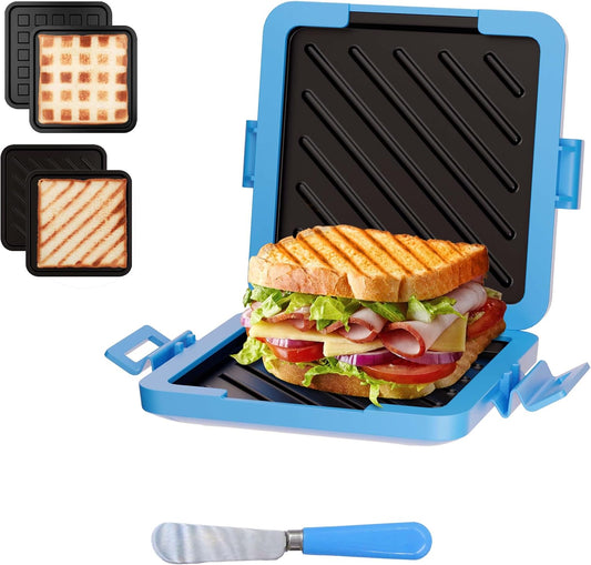 Microwave Grilled Cheese & Breakfast Maker - Fast Cook Waffle, Panini & Sandwich Press (<5 Min), Microwave Cookware, Dishwasher Safe,Easy Clean,2-in-1 Set(4 PCS)