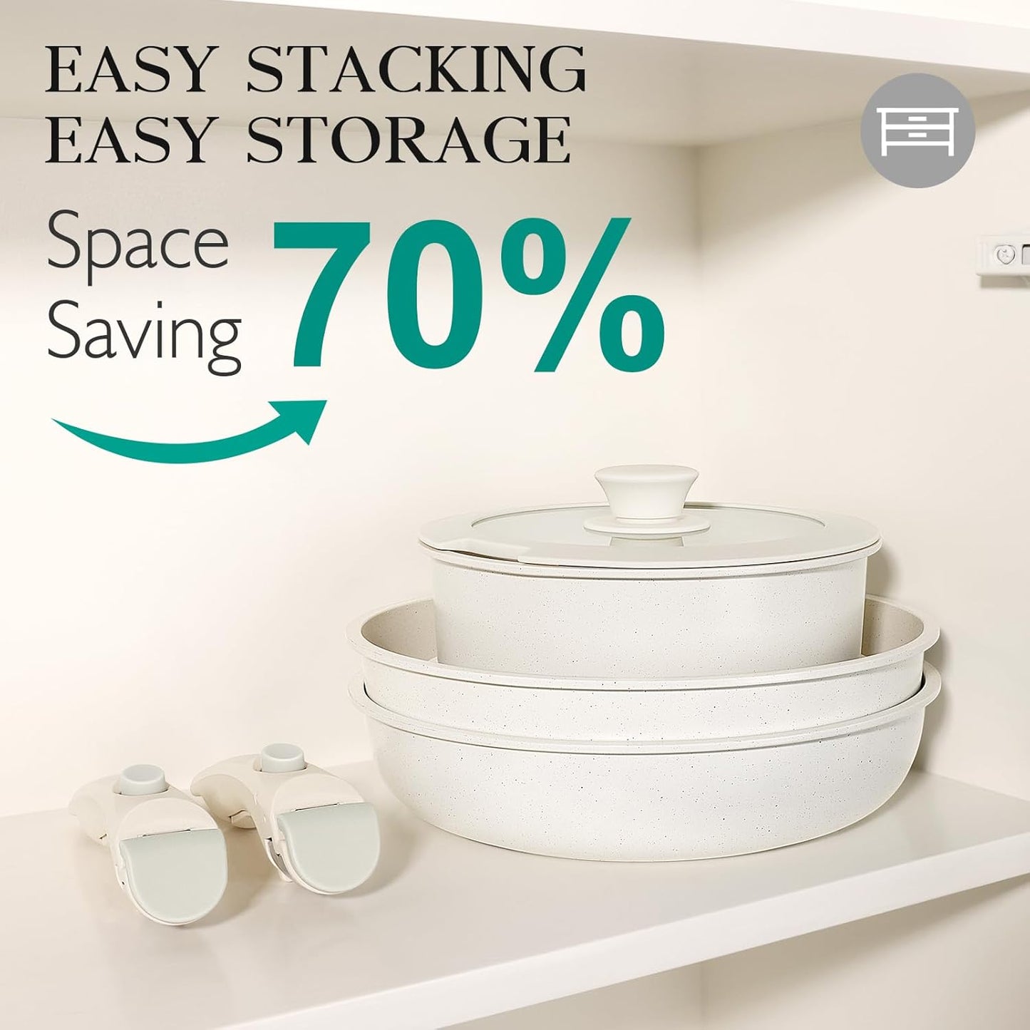 GiPP 11Pcs Pots and Pans Set Non Stick, Cookware Sets Nonstick Detachable Handle, Induction Kitchen Set Removable Handle, RV Cookware set, Oven Safe