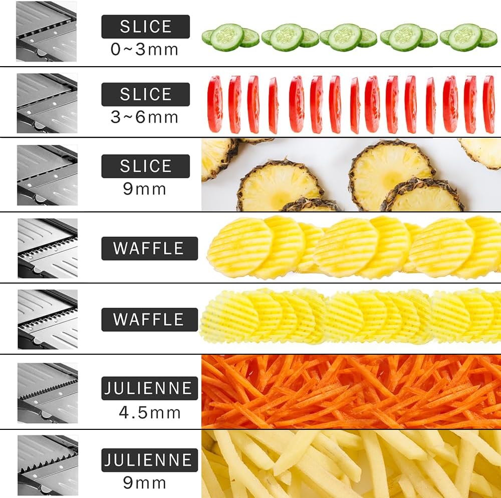 VEKAYA Mandoline Slicer for Kitchen, Stainless Steel Professional Vegetable Slicer with Adjustable Thickness, Ultra Sharp Blades, Safety Gloves & Food Holder, Ideal for Potatoes, Onions, Cucumbers