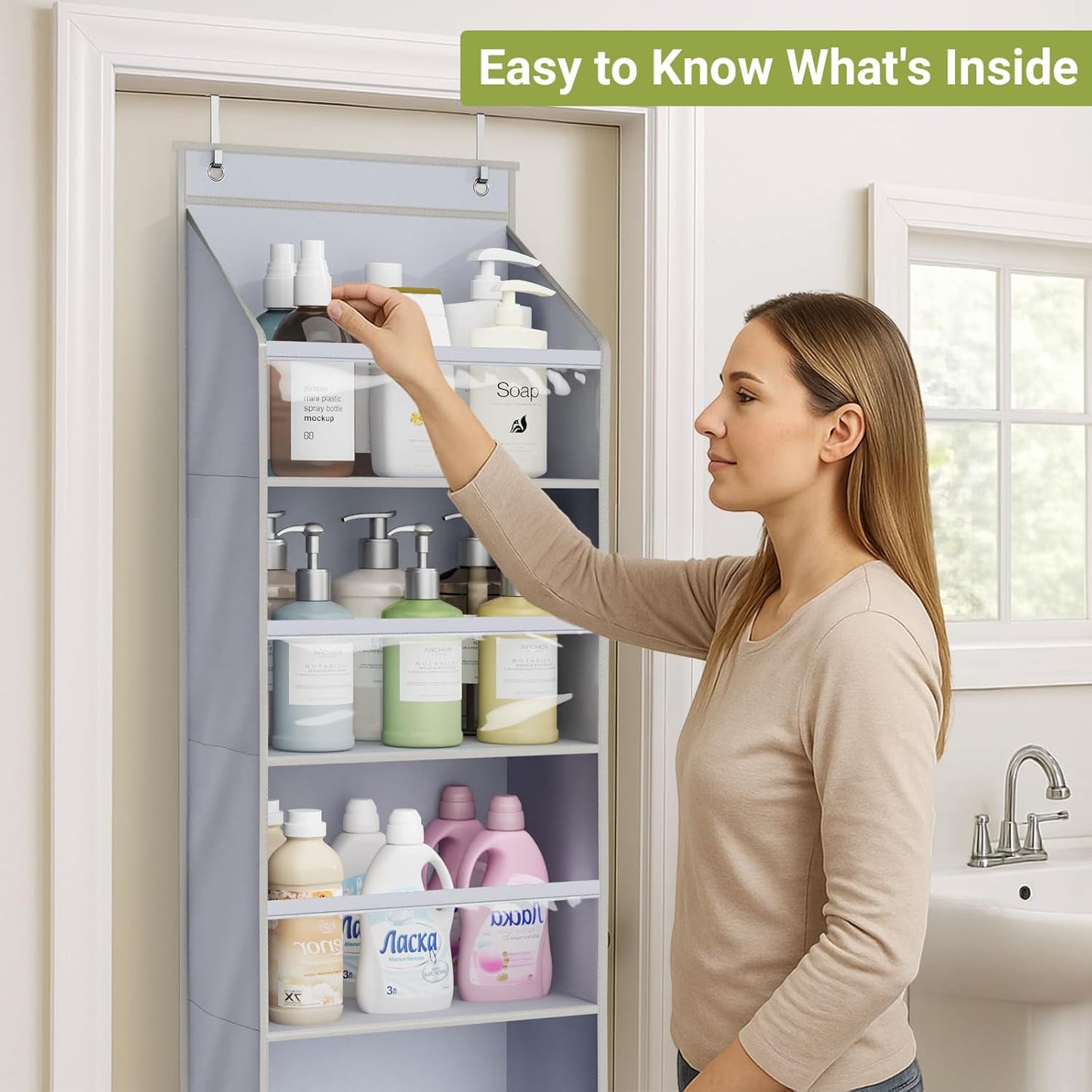 AOODA 2 Pack Over the Door Organizer, Large Capacity Closet Door Hanging Organizer, Clear Deep Pockets Baby Organizer Storage for Nursery, Bathroom, Bedroom, Pantry, Diapers (Grey)